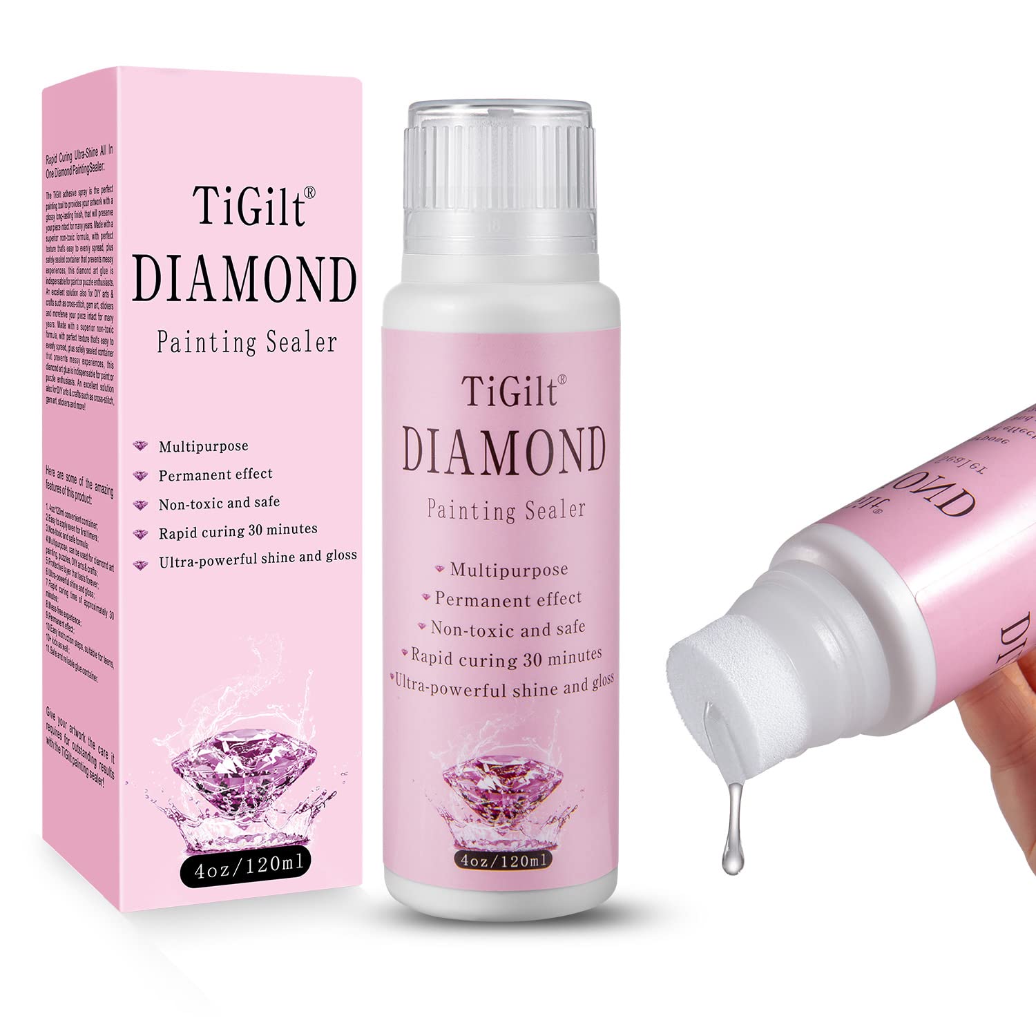TiGilt Diamond Painting Sealer – 120ml Fast-Drying 5D Diamond Art Glue & Protective Coating – Non-Toxic, Glossy Finish for DIY Diamond Painting Kits – Perfect for Home Decor, Gifts & Craft Projects (1-Pack)