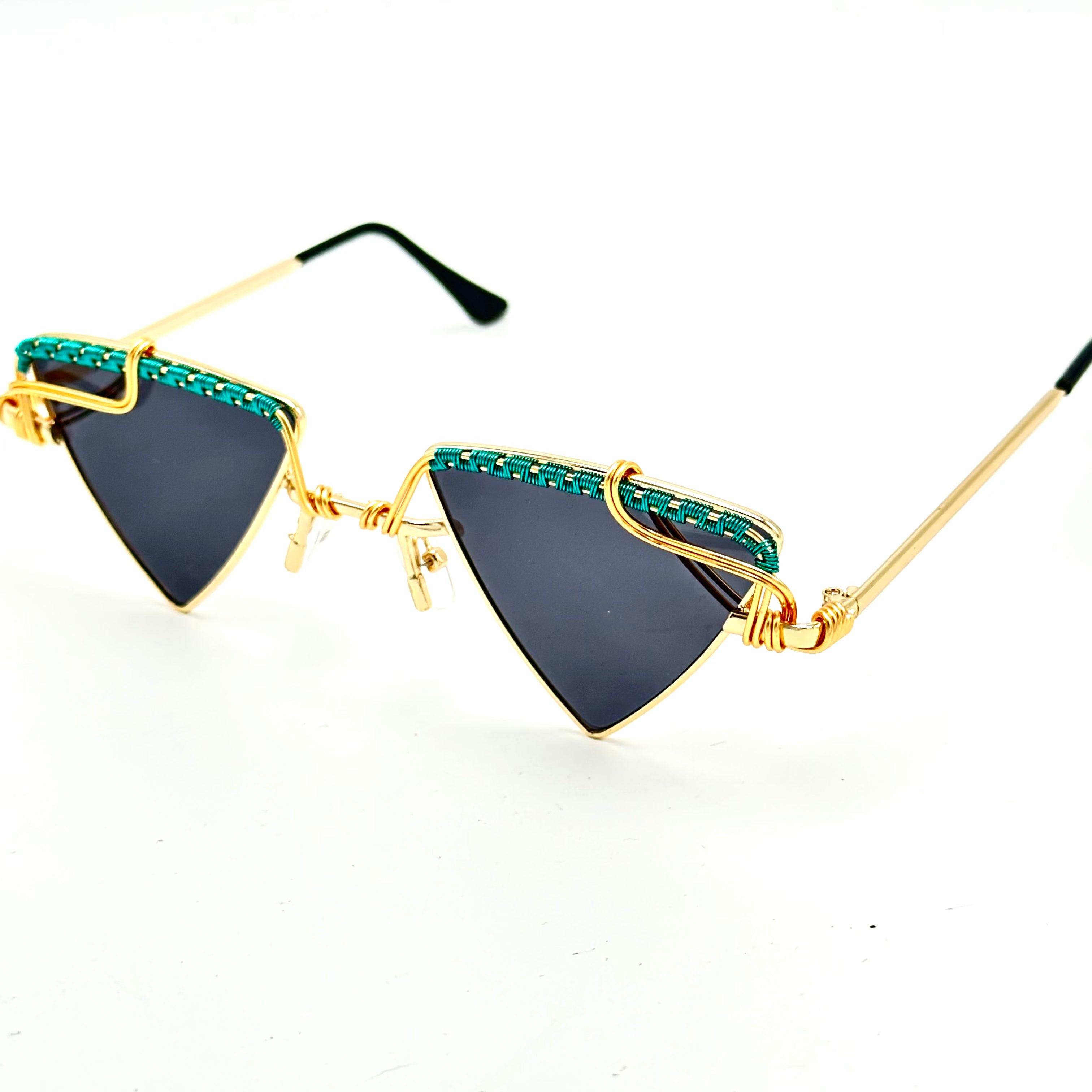 TRIANGLE Teal Gold Geometric Earrings for Women - Elegant Dangle Statement Jewelry for Party, Wedding & Everyday Wear