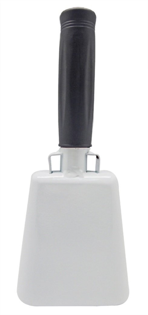 8 Inch White Cowbell with Handle - Durable Musical Instrument for Kids, Bands & Sports Events - Perfect for Cheerleading, Farm Use & Outdoor Activities