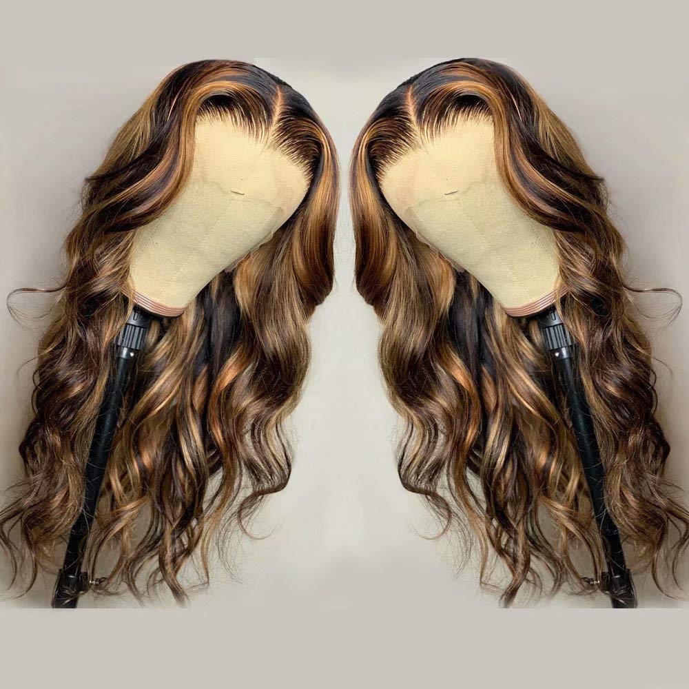 13x4 HD Invisible Lace Front Human Hair Wigs - Body Wave Brazilian Remy Hair 150% Density 24 Inch with Ombre Highlights & Pre-Plucked Bleached Knots | Perfect for Daily Wear, Cosplay, and Special Occasions