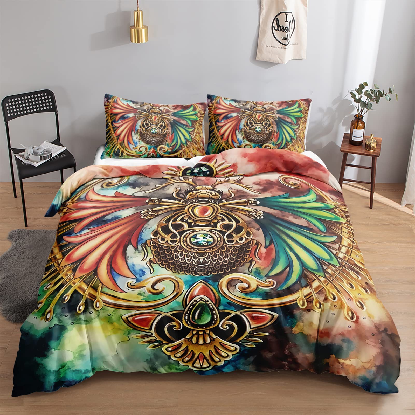 Boho Death Moth Duvet Cover Set King Size - 3 Piece Bedding with Mandala Print, Colorful Bohemian Style for Girls Bedroom Decor | Includes 1 Duvet Cover & 2 Pillowcases | Perfect for Gothic, Vintage, or Boho Chic Bedroom Themes