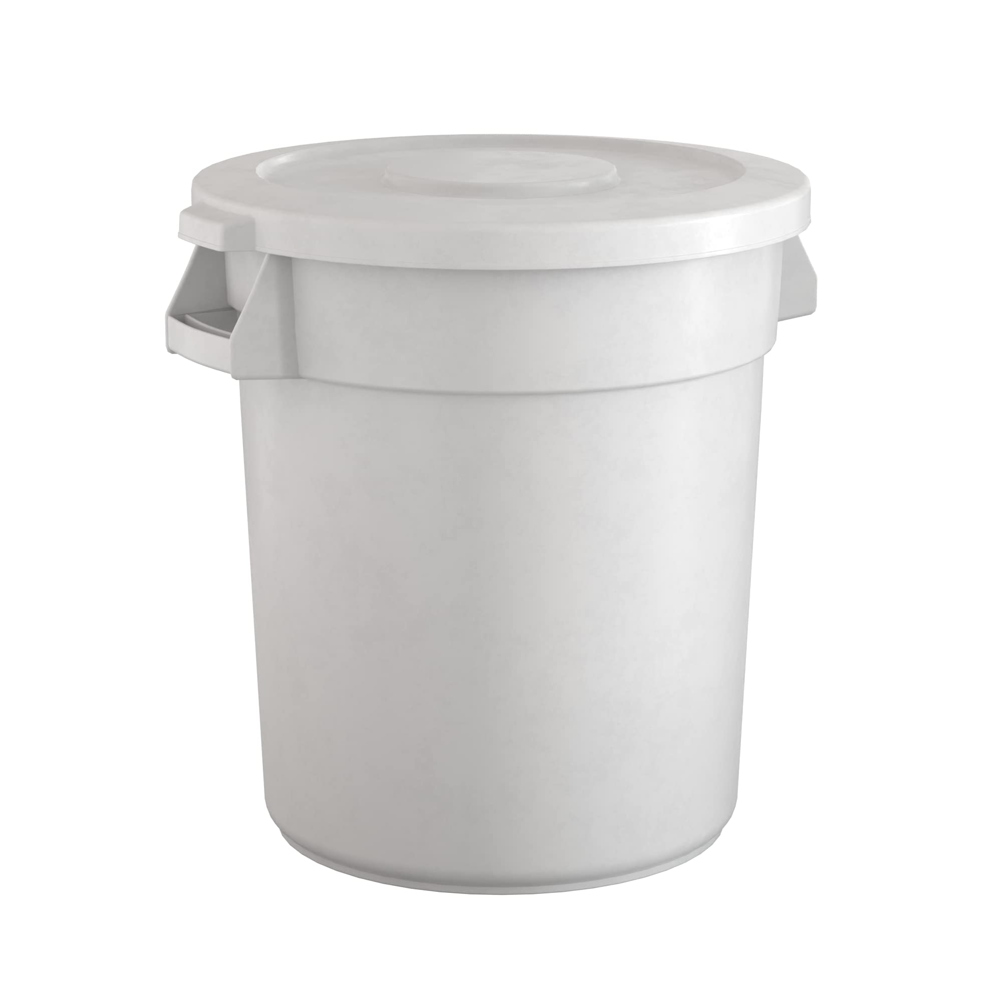 20 Gallon White Round Commercial Trash Can with Lid - Heavy Duty Stainless Steel Step Pedal - Odor Control for Office, Restaurant, Kitchen, and Outdoor Use