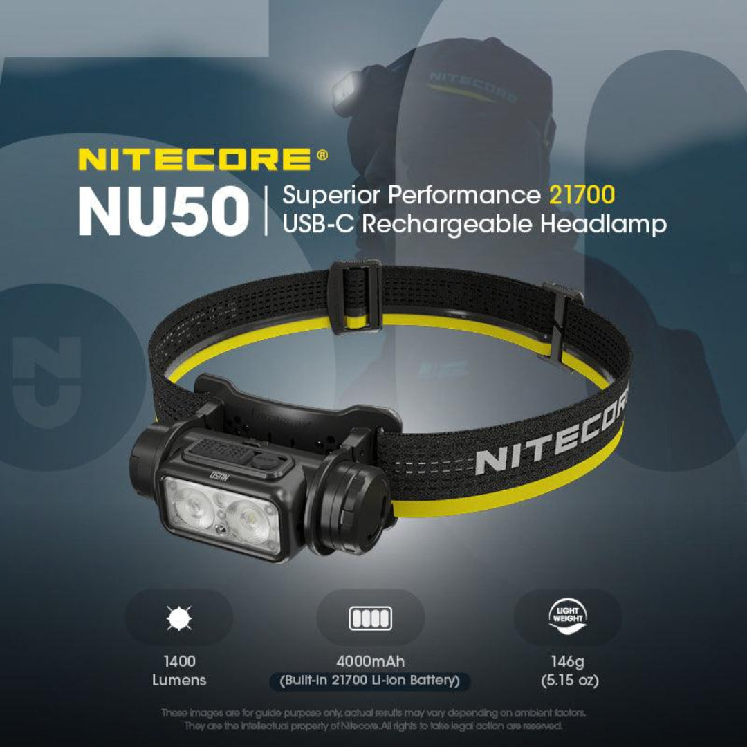 Nitecore NU50 Rechargeable LED Headlamp - 550 Lumens, Waterproof, Lightweight Headlight for Camping, Hiking, Running & Outdoor Adventures