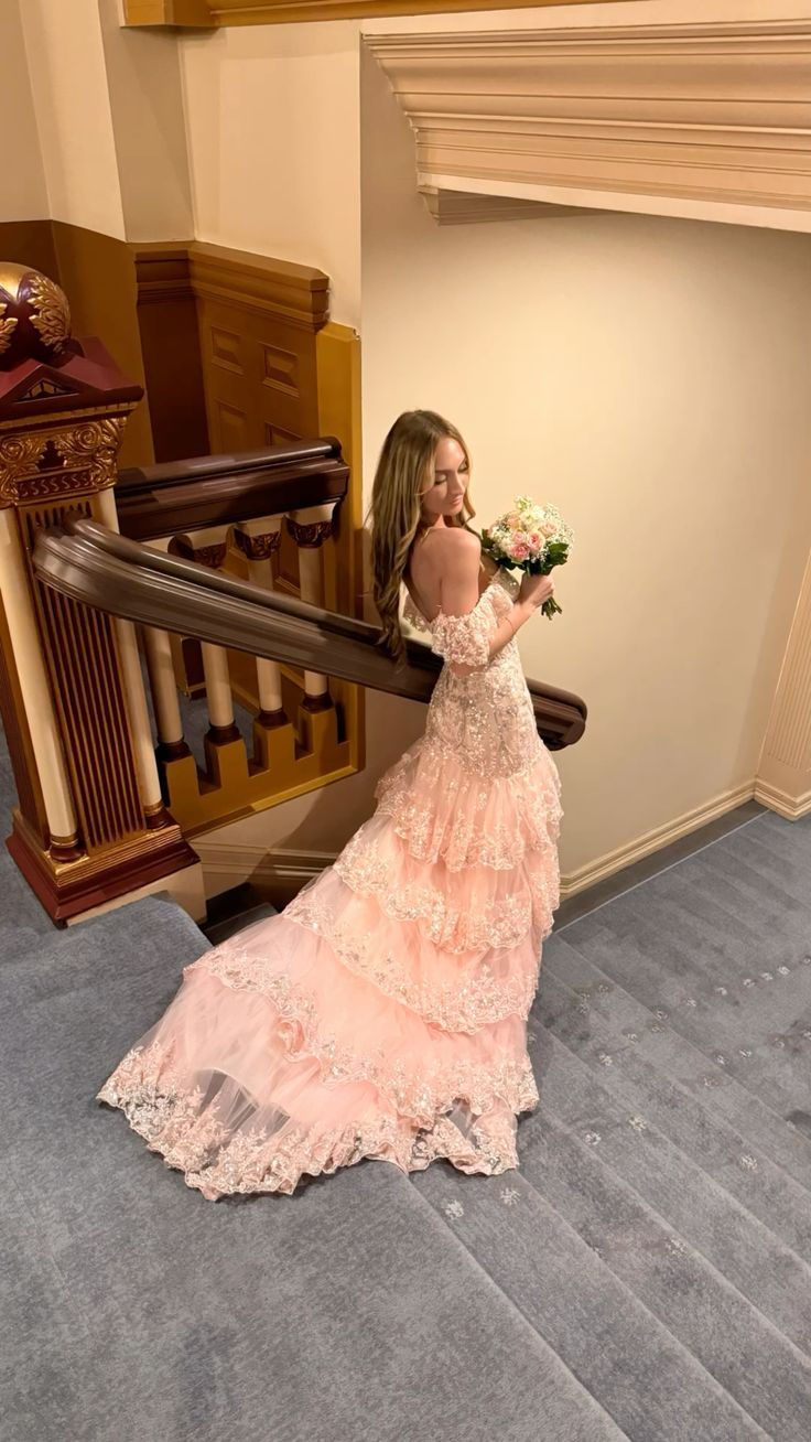 Elegant Off-The-Shoulder Pink A-Line Lace Long Prom Dress for Formal Parties & Special Occasions - Perfect for Homecoming, Wedding Guest & Evening Events - Style J5204