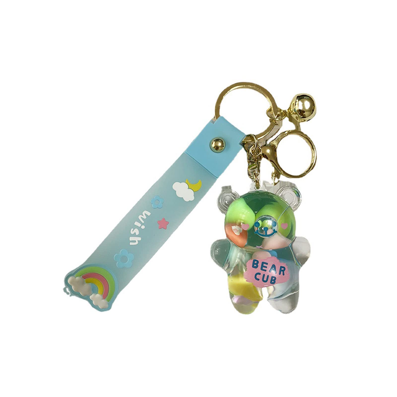 Cute Bear Rainbow Keychain with Liquid Colorful Cloud Flower - Durable Key Ring for Kids, Girls, Women & Men - Perfect for Car Keys, Backpacks & Gift Giving