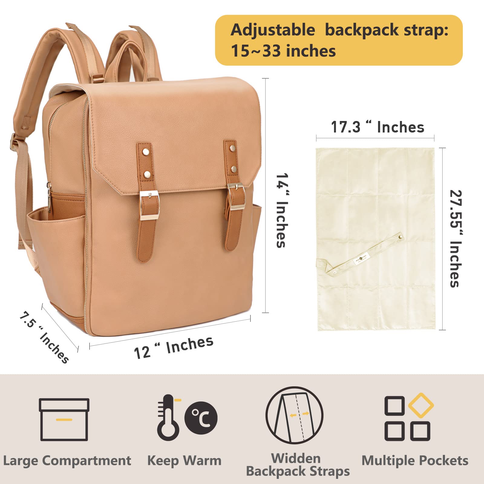 Miss Fong Premium Leather Diaper Backpack - Stylish Baby Bag with Changing Pad | Perfect for Travel, Daycare & On-the-Go Parents
