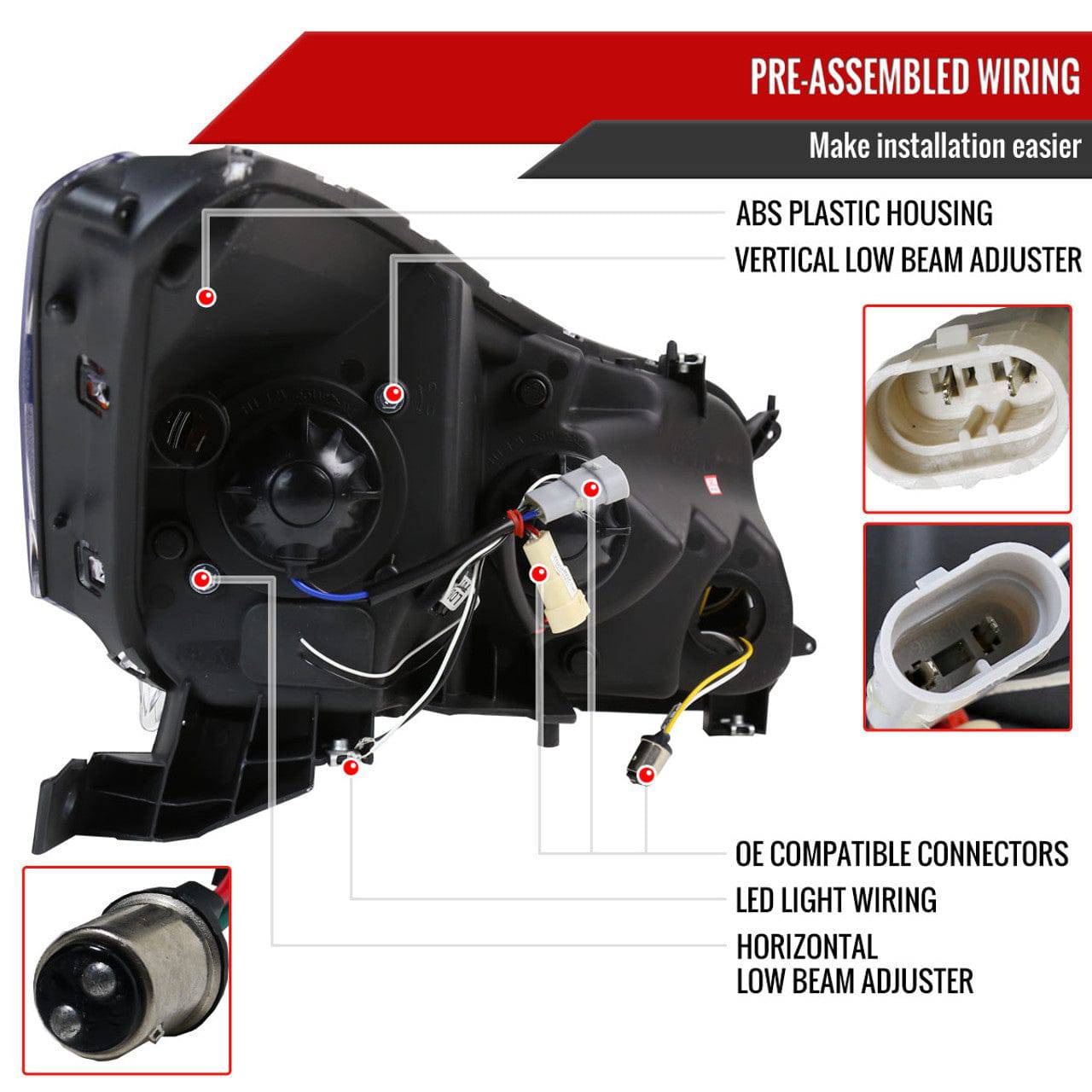 2008-2012 Honda Accord Sedan LED Projector Headlights with Halo Ring, LED Light Strip & Turn Signal - Matte Black Housing & Clear Lens - Upgrade for Night Driving & Style Enhancement