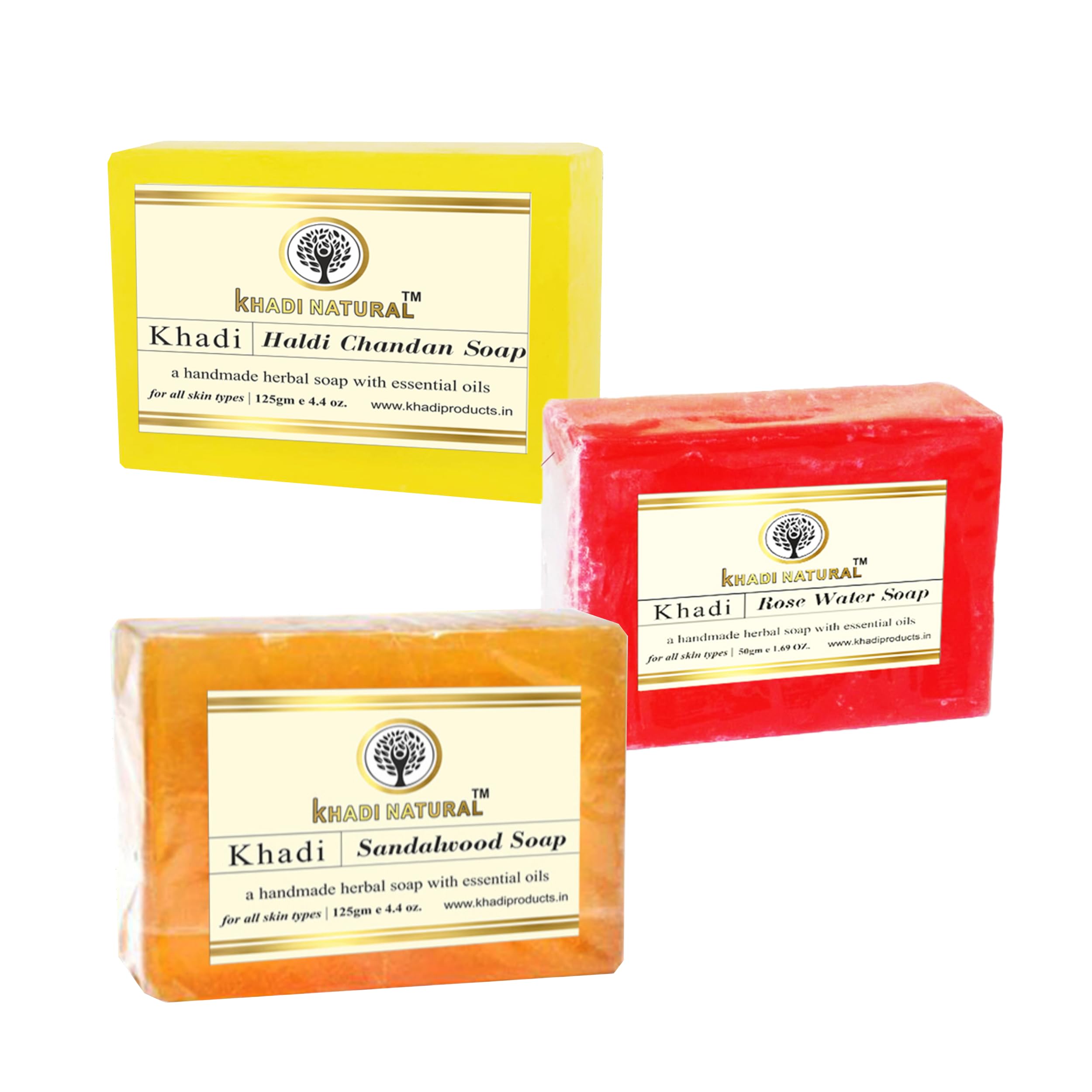 Khadi Natural Handmade Herbal Soap Bar Pack - 100% Organic Essential Oils for Healthy & Soft Skin - Ayurvedic Saffron Turmeric Sandalwood Soap (3 x 125g) - Perfect for Daily Skincare Routine & Spa Relaxation