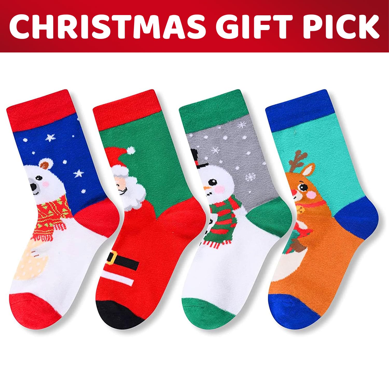HappyPop Christmas Stocking Socks for Women & Men - Festive Reindeer Holiday Socks for Adults & Kids | Cozy Secret Santa Gifts, Family Matching Pajama Party, Winter Office Gift Exchange