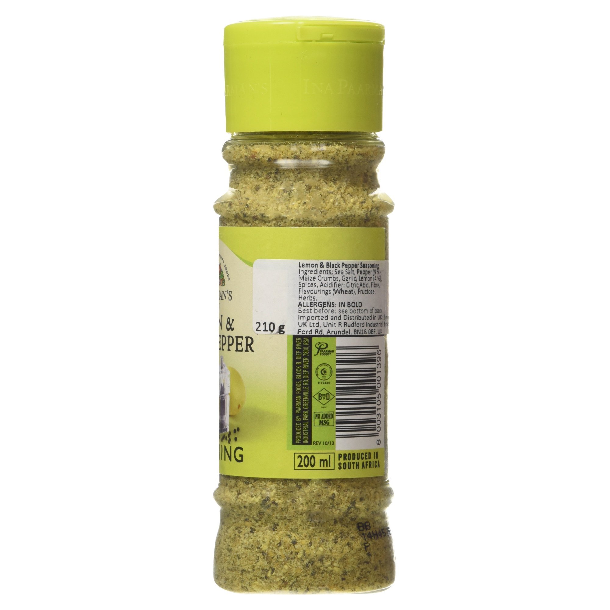 Ina Paarman's Lemon & Black Pepper Seasoning - 200ml Bottle | Zesty Spice Blend for Grilled Chicken, Fish & Salads | Premium South African Seasoning
