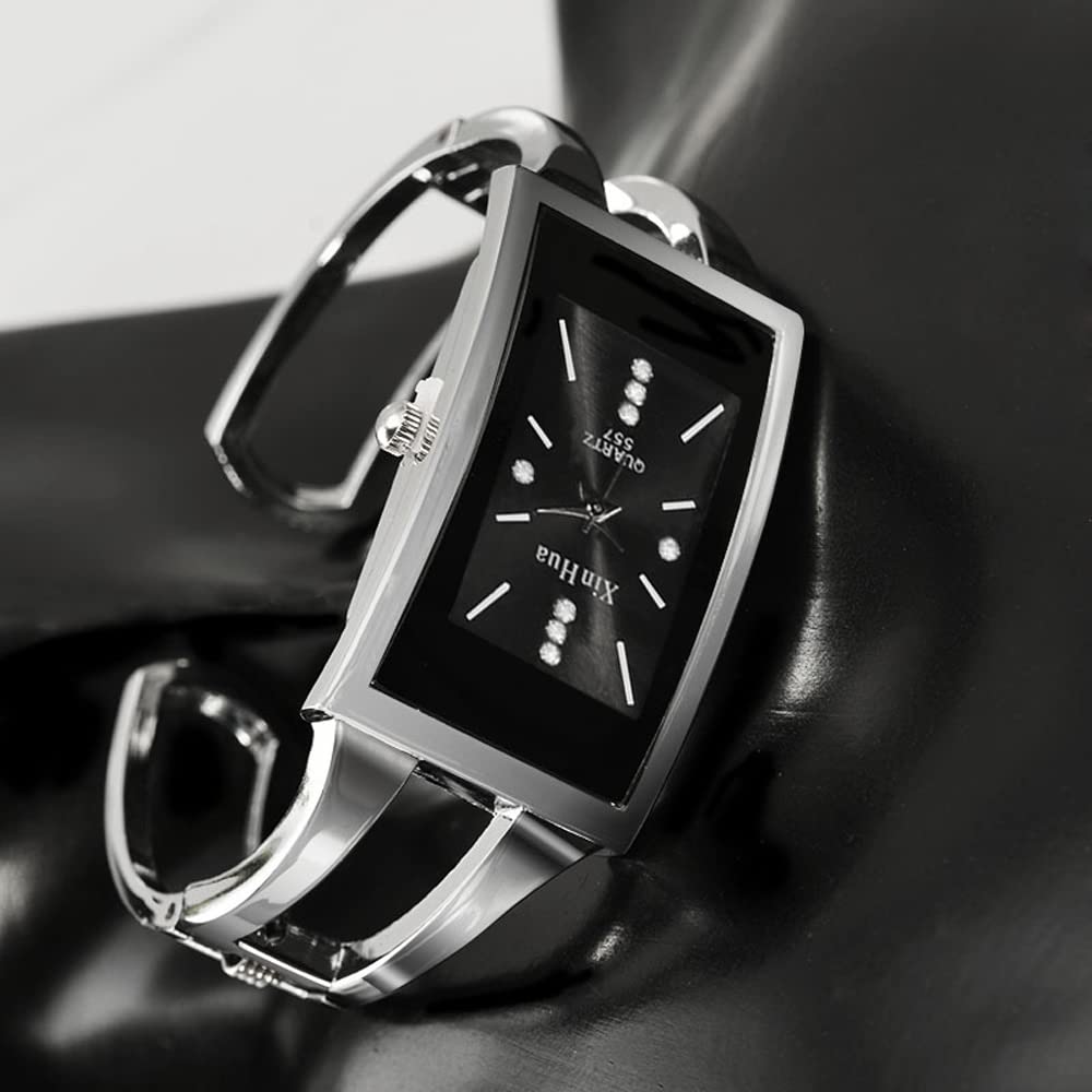 Elegant Weicam Women's Crystal Cuff Bangle Bracelet Watch - Analog Quartz Wristwatch for Women - Perfect for Office, Party & Special Occasions