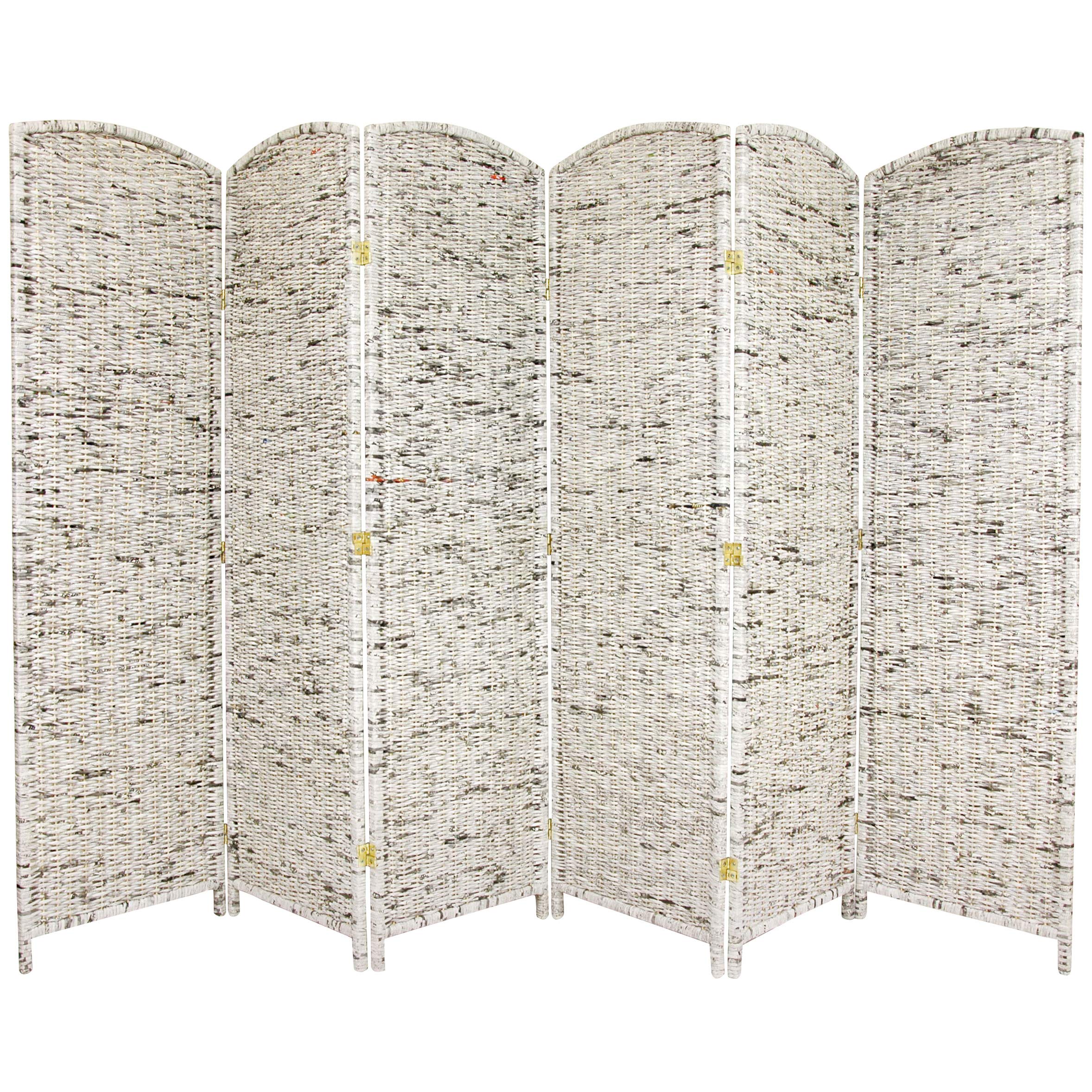 6 ft. Tall Red Lantern Recycled Newspaper Room Divider - 6 Panel Folding Privacy Screen, Eco-Friendly Home Decor for Living Room, Bedroom & Office Partition (White)