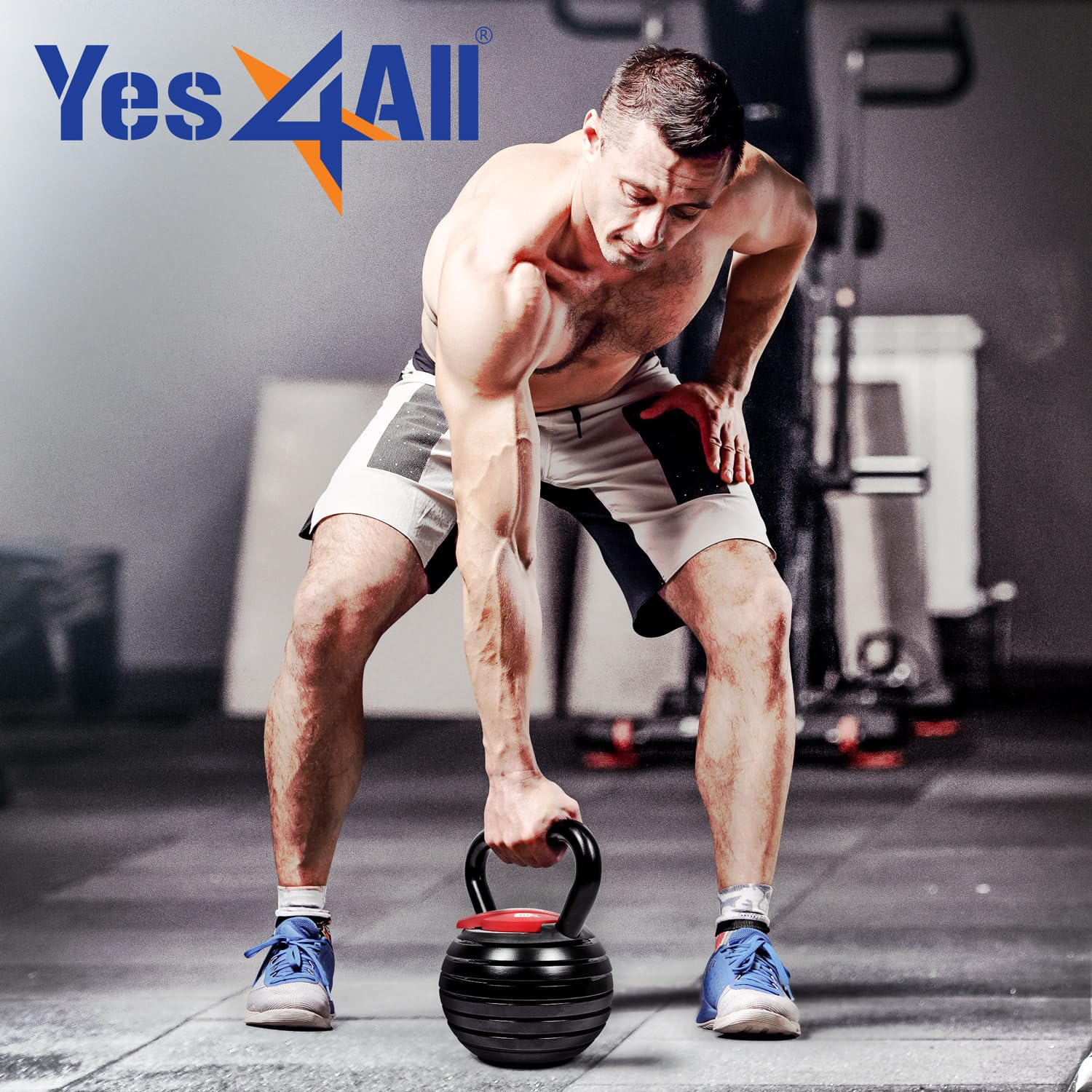 Yes4All Adjustable Kettlebell - Solid Cast Iron Weight for Strength Training, Full Body Workout, Weightlifting & Core Conditioning | Perfect for Home Gym, CrossFit, HIIT & Functional Fitness Training