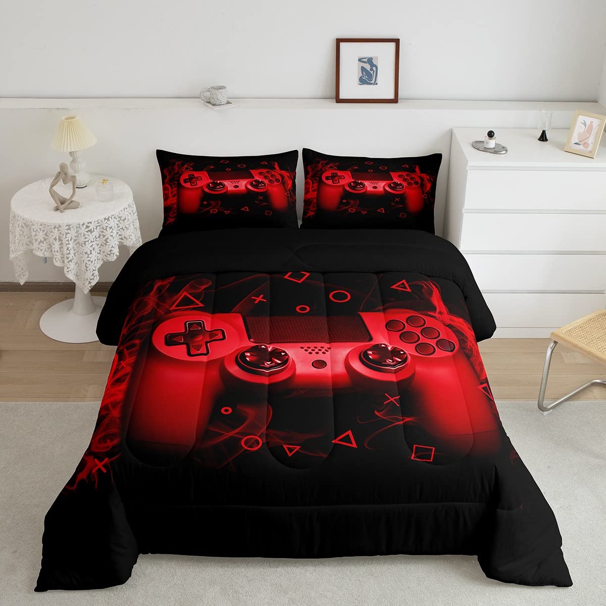 Feelyou Gamer Comforter Set Twin Size - Soft Gaming Bedding for Boys, Kids & Teens - 2 Piece Set - Perfect for Gaming Rooms, Sleepovers & Teen Bedrooms