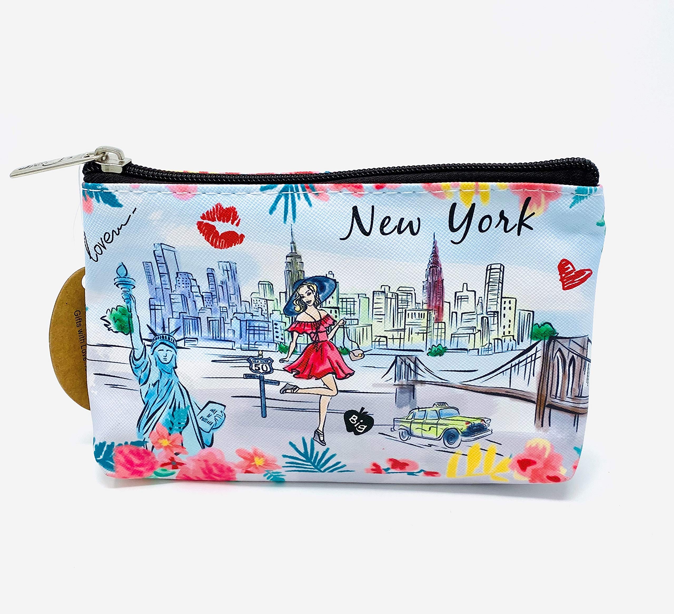 Cute New York Souvenir Zipper Pouch for Girls & Women - Travel Cosmetic Bag, Makeup Purse (JP-330104B) - Perfect for Travel, School & Daily Essentials Storage