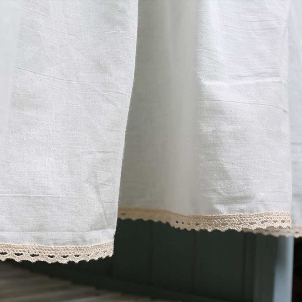VCTOPS Cotton Crochet Tier Curtains - Semi Sheer Rustic Short Window Curtains for Kitchen & Cafe - 1 Panel (White, 47x33 Inches) - Perfect for Small Windows, Farmhouse Decor & Cozy Home Style