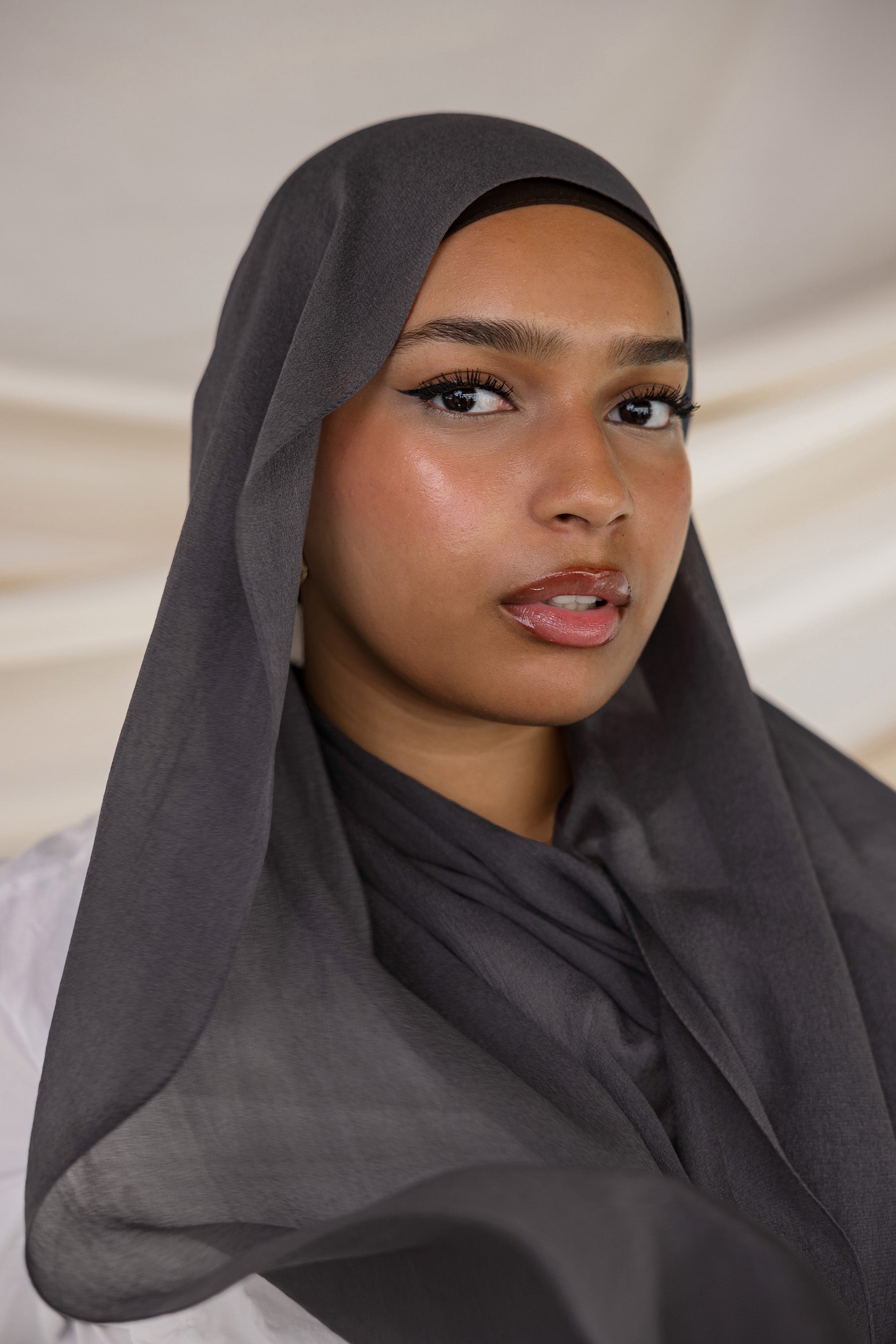 Elegant Storm Gray Silk Chiffon Fabric - Lightweight & Flowy Material for Dresses, Scarves & Evening Gowns