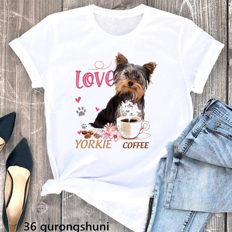 Summer Women's T-Shirt with Cute Schnauzer Dog Print - Casual Comfort Fit Cotton Tee for Dog Lovers | Perfect for Outdoor Activities, Pet Playdates & Casual Wear