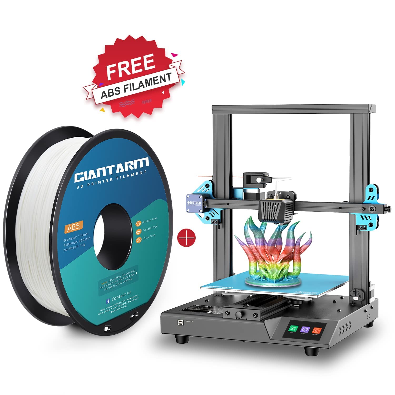 GEEETECH Mizar S 3D Printer Kit with 1.75mm White ABS Filament - High Precision DIY 3D Printing for Home, School & Hobby Projects