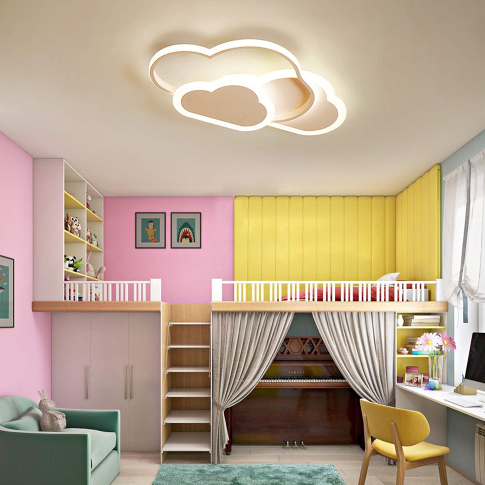 Kids Heart LED Ceiling Light 37W Dimmable for Bedroom & Nursery - White Cloud