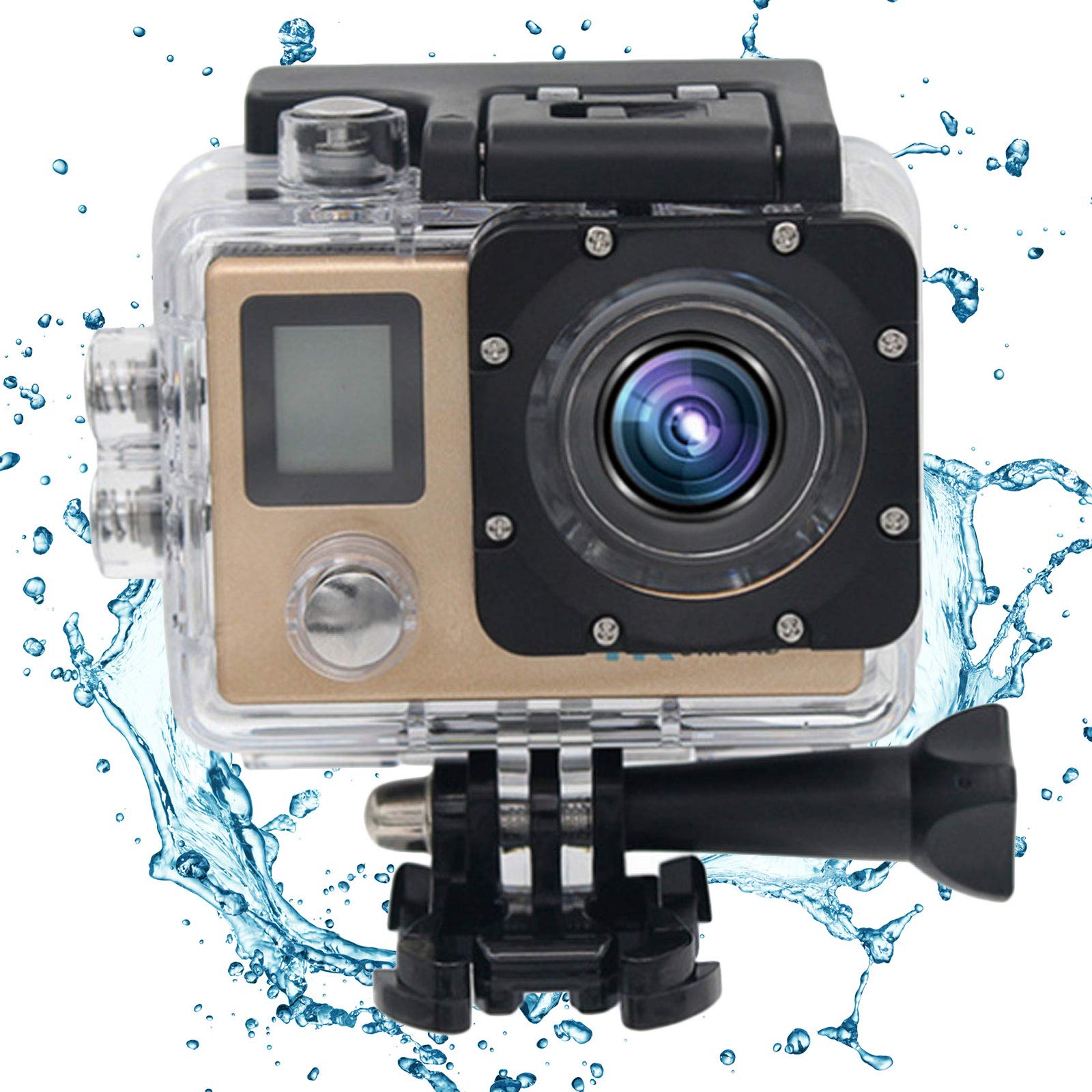 0℃ 4K Ultra-HD Action Camera with External Microphone, WIFI Remote, Dual Screen, Gyro Stabilizer, 30M Waterproof, Gold - Perfect for Outdoor Adventures, Vlogging, and Underwater Exploration
