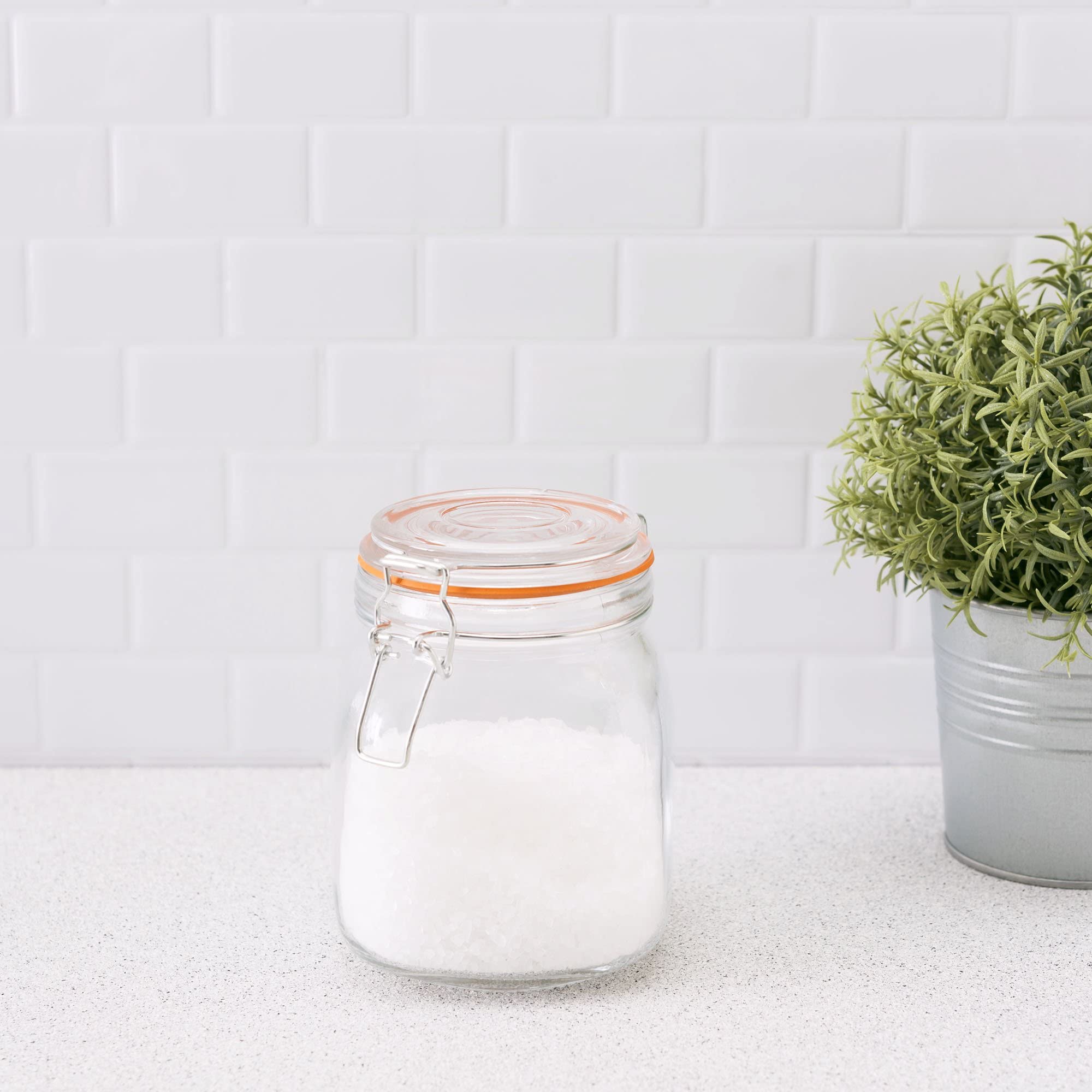 Home Basics Clear Mason Jar with Lid - 4 Cup Medium Size for Pickles, Sauces, Jelly, Condiments & Snacks | Perfect for Canning, Food Storage, DIY Crafts & Kitchen Organization