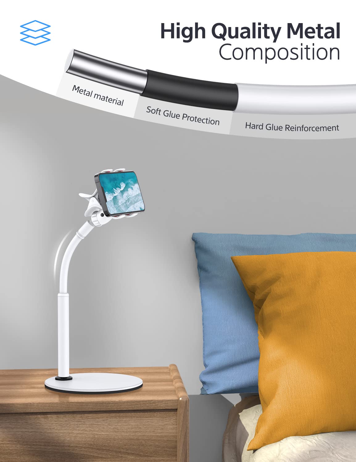 Adjustable Gooseneck Phone Stand Holder - Universal Aluminum Alloy Lazy Bracket for iPhone, Samsung & 3.5