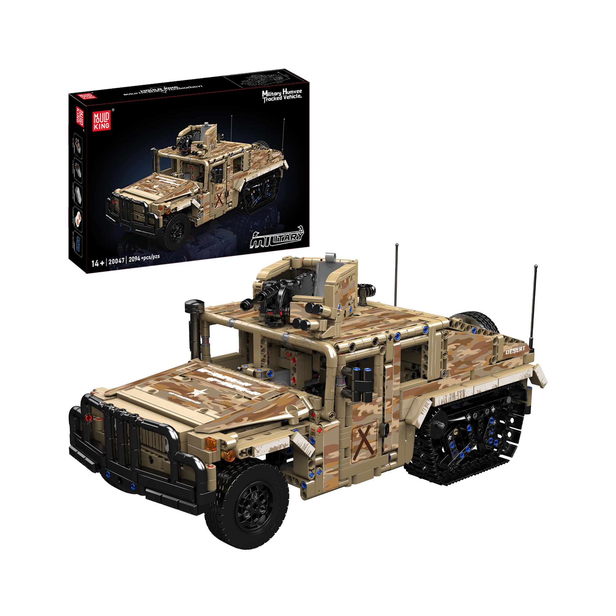 Mould King 20047 Remote Control Humvee Building Kit - 2,094 Piece Desert Tracked Vehicle Model Set for Adults & Teens | STEM Toy, Gift Idea for Military Enthusiasts | Battlefield Scenes & Off-Road Adventure Play