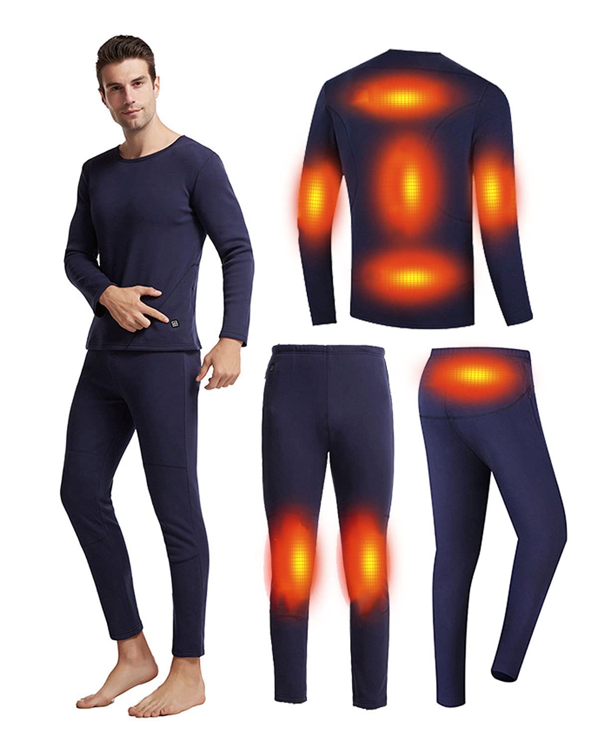 Men's USB Electric Heated Thermal Underwear Set - Winter Heated Pants & Shirt for Outdoor Activities, Skiing, Camping and Cold Weather Travel