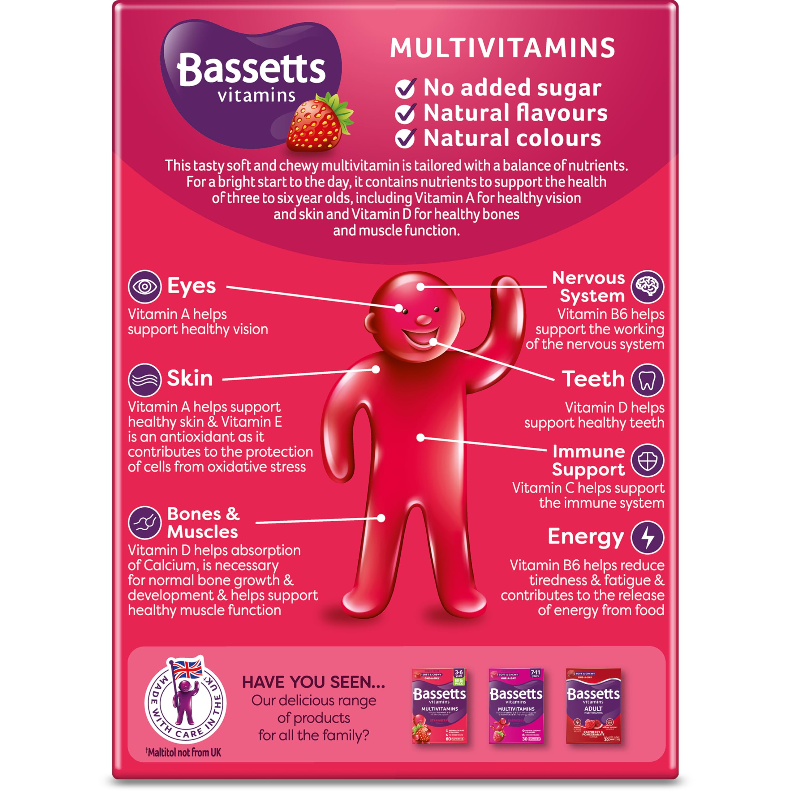 Bassetts Kids Multivitamin Gummies for Ages 3-6 Years | Strawberry Flavor | 30 Count | Immune Support & Daily Nutrition | Perfect for Picky Eaters & Healthy Growth