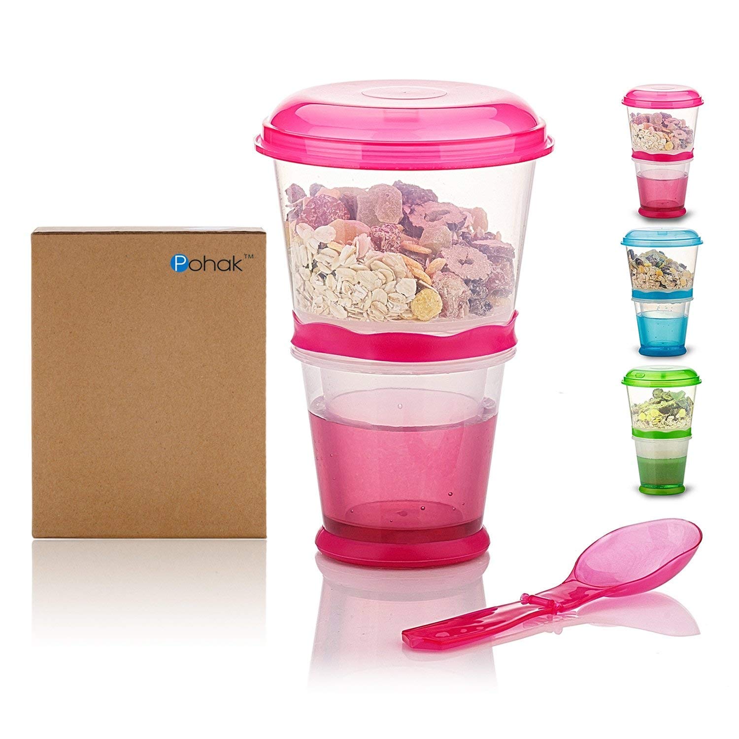 Portable Cereal & Yogurt To-Go Cups - Leak-Proof Breakfast Containers for On-The-Go Meals (Rose Red) | Perfect for Commuting, School Lunches & Outdoor Activities