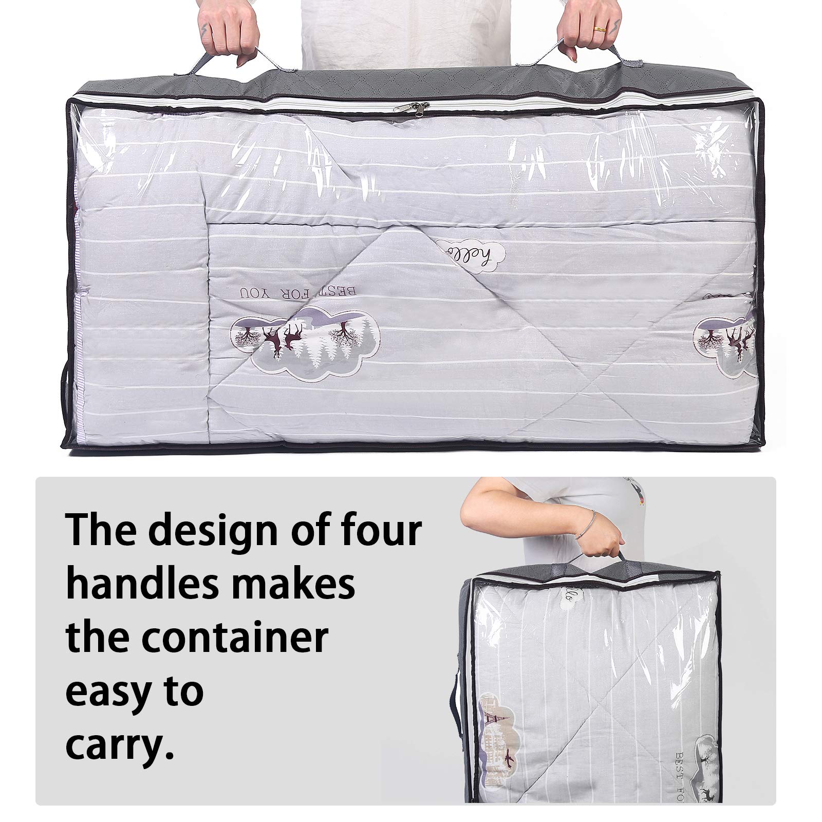 Vieshful 8 Pack Underbed Storage Bags - 75L Large Capacity Foldable Clothes Organizer with Clear Window, Reinforced Handles & Zipper - Space Saving Non-Woven Fabric for Comforters, Blankets, Bedding Storage - Perfect for Dorm, Apartment & Seasonal Clothes Organization