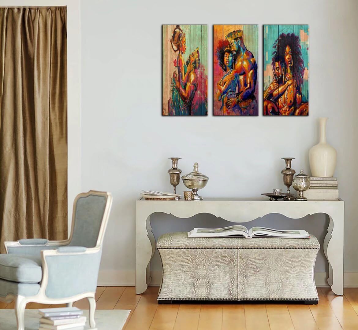 African King & Queen Canvas Wall Art - Wooden Print Black Art for Home Decor | Living Room & Bedroom | Framed Ready to Hang (28x42