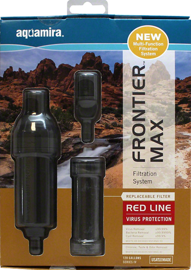 Aquamira Frontier Max Inline Water Filter - Red Line for Hiking, Camping & Emergency Preparedness | Portable Water Purification System