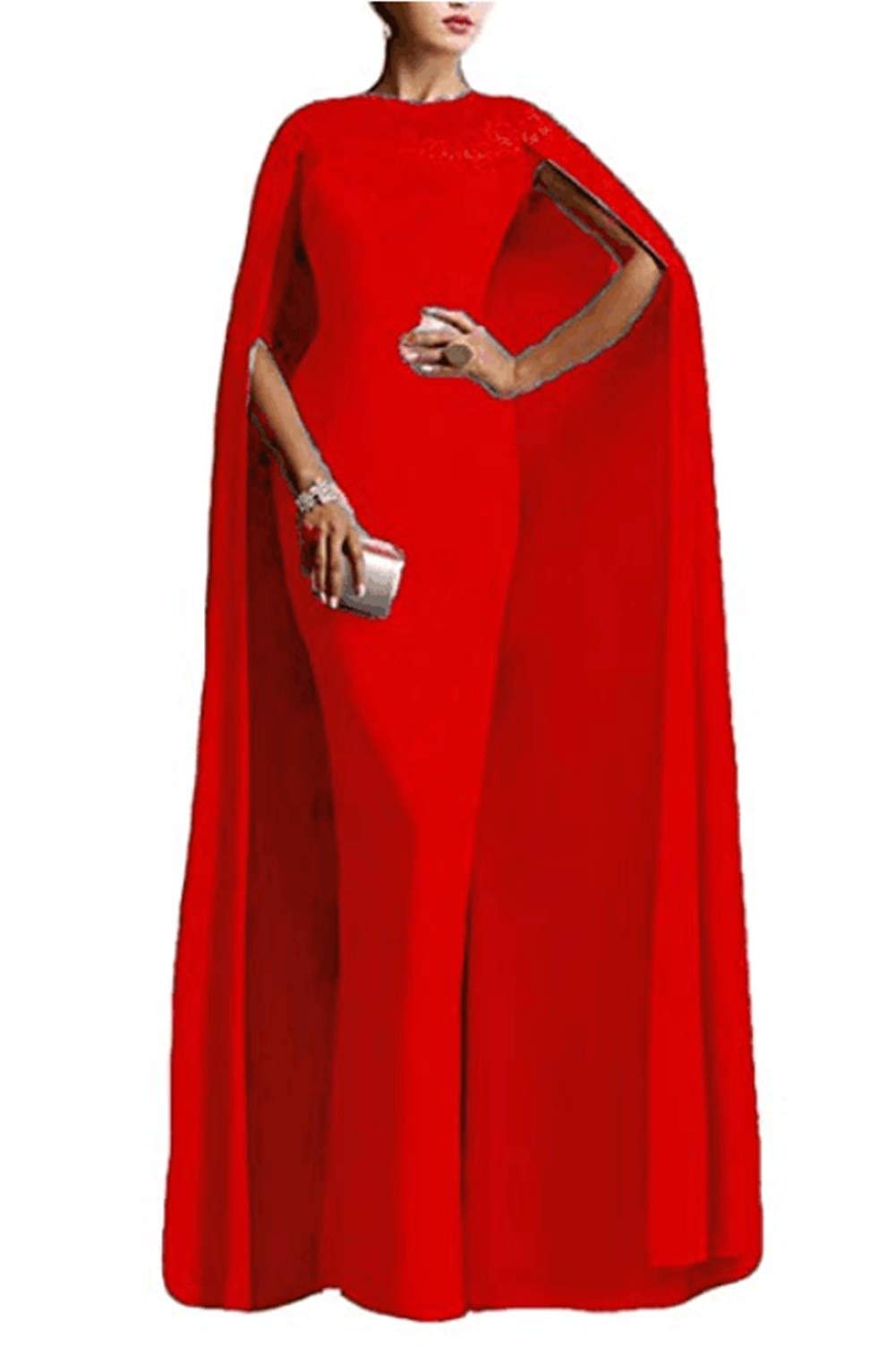 Emanni Women's Red Mermaid Prom Dress with Cape - Elegant Long Formal Evening Gown for Homecoming, Pageants & Special Occasions