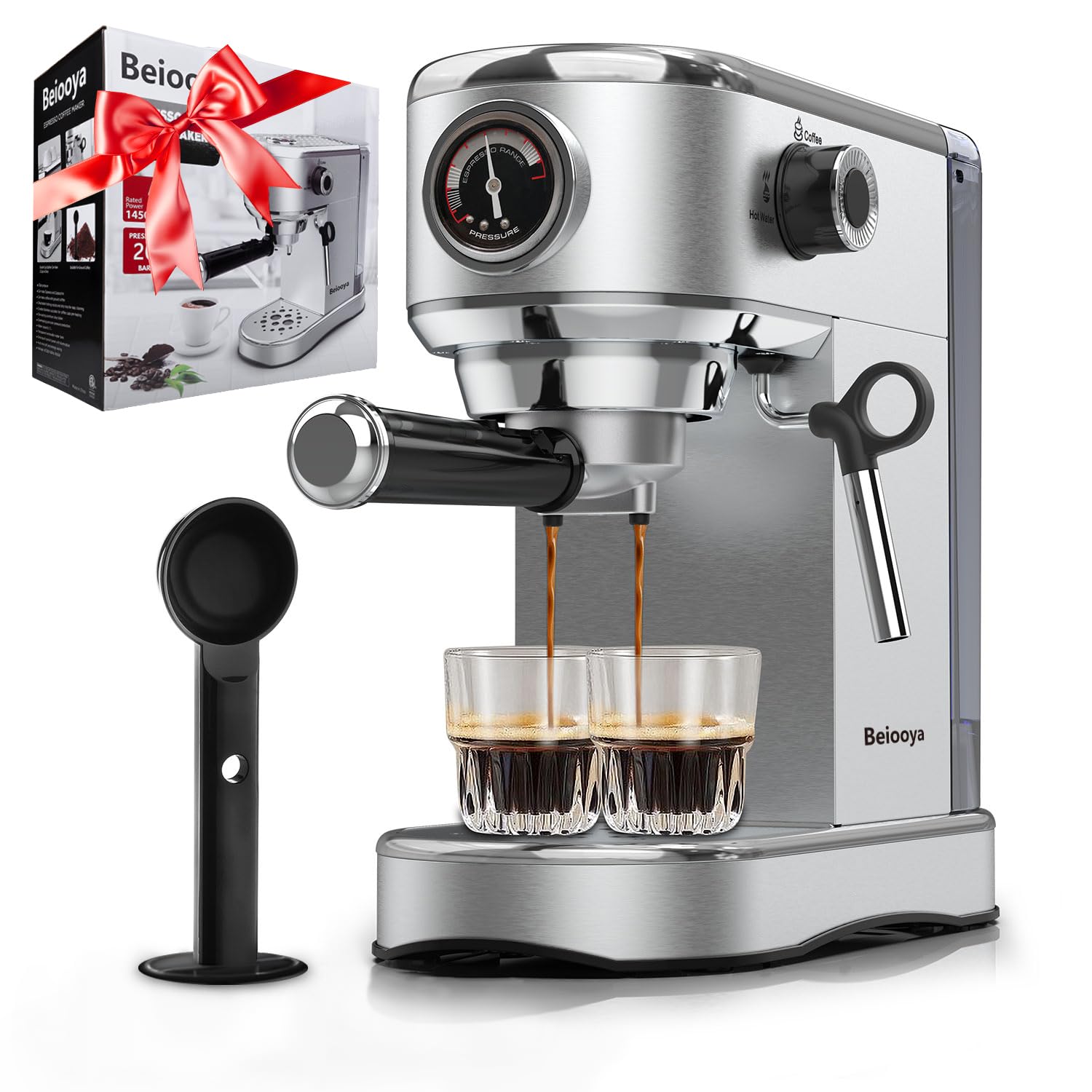Beiooya 20 Bar Espresso Machine with Milk Frother - Professional Stainless Steel Coffee Maker for Home, 37oz Water Tank - Perfect for Cappuccino, Latte & Espresso - Ideal Gift for Coffee Lovers (Mom, Dad) - Great for Home Brewing, Entertaining & Gifting