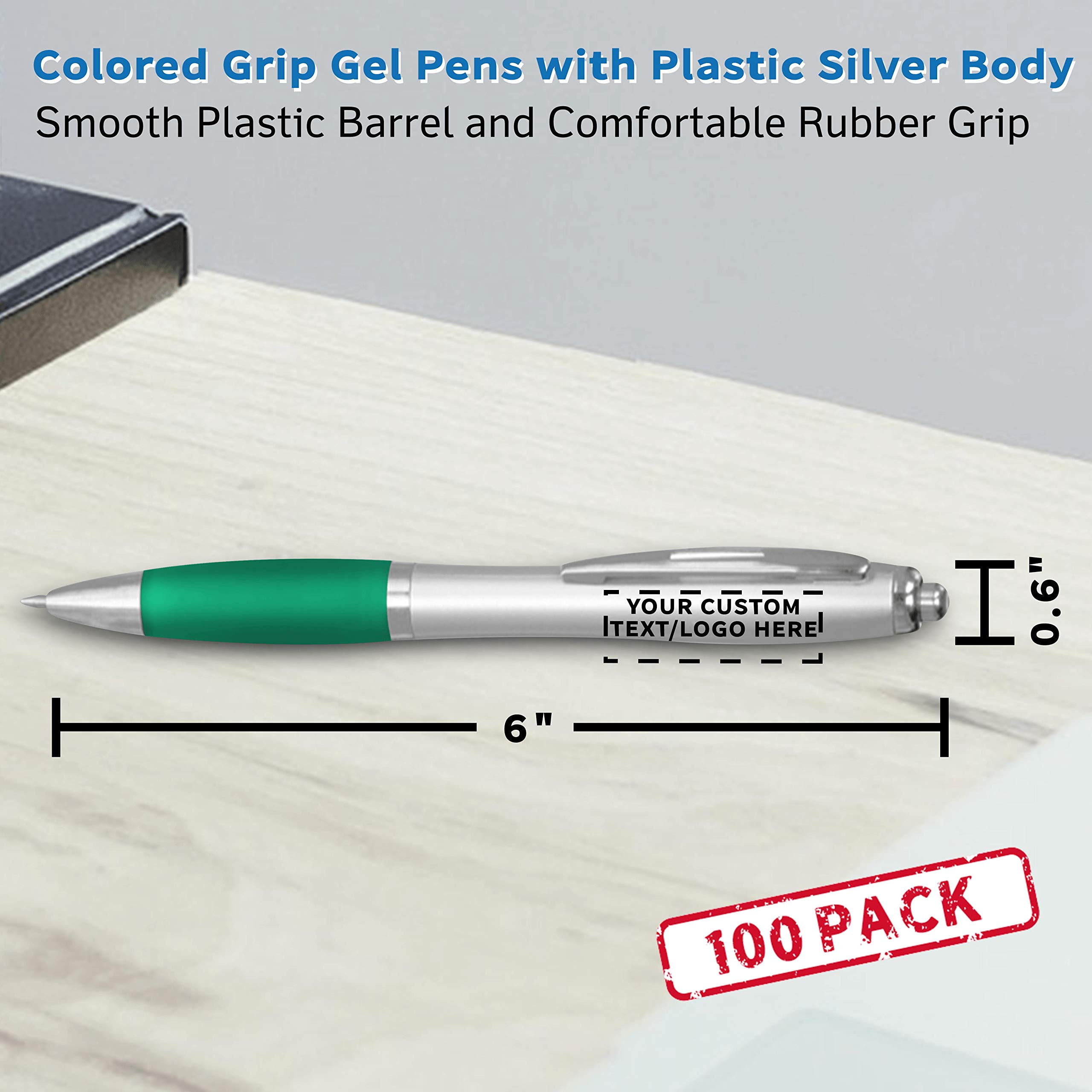 Custom Colored Grip Gel Pens - 100-Piece Bulk Pack with Personalized Options | Premium Writing Tools for Office, School & Business | Perfect for Tradeshows, Events & Gift Giving - Green