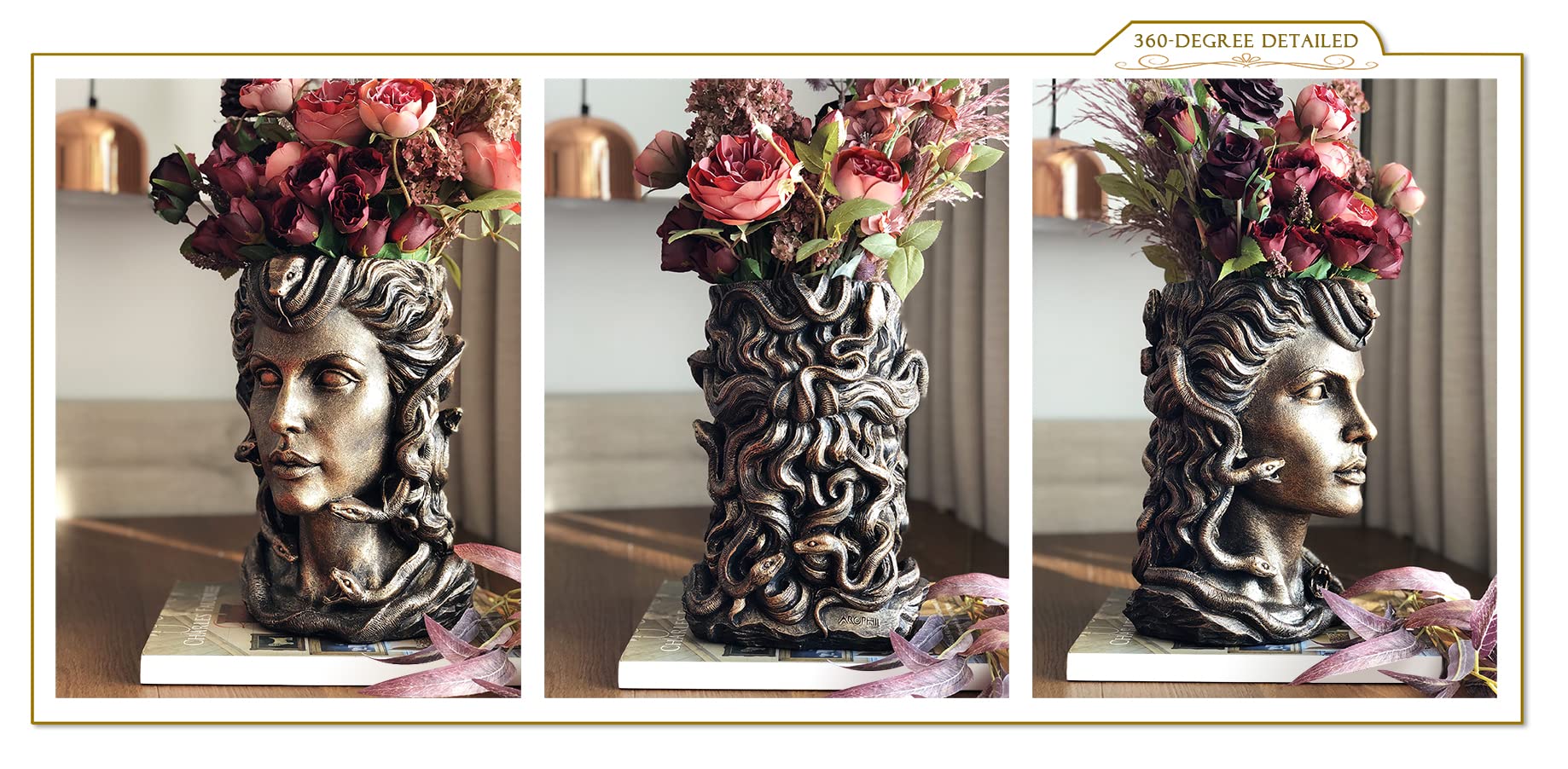 Medusa Head Planter - Bronze Finish Face Vase for Indoor/Outdoor Décor - Large Flower Pot with Drainage Hole - Perfect for Succulents, Herbs & Home Garden Decor