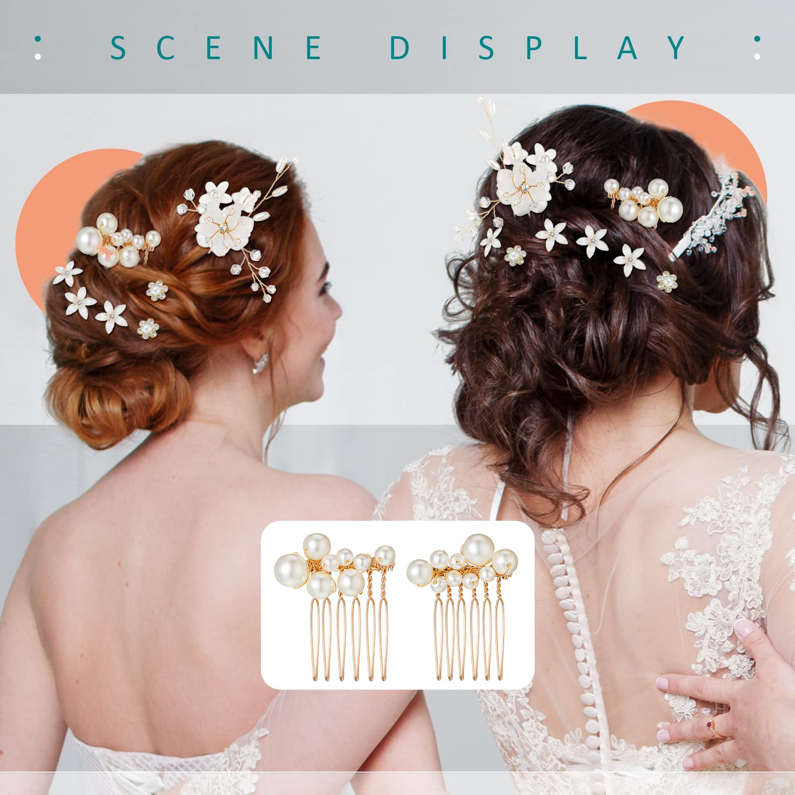 40Pcs Gold & White Floral Hair Clips for Brides - U-Shaped Pearl Crystal Rhinestone Pins, Rose Glitter Headpieces for Women & Girls - Perfect for Weddings, Prom, Parties & Special Occasions