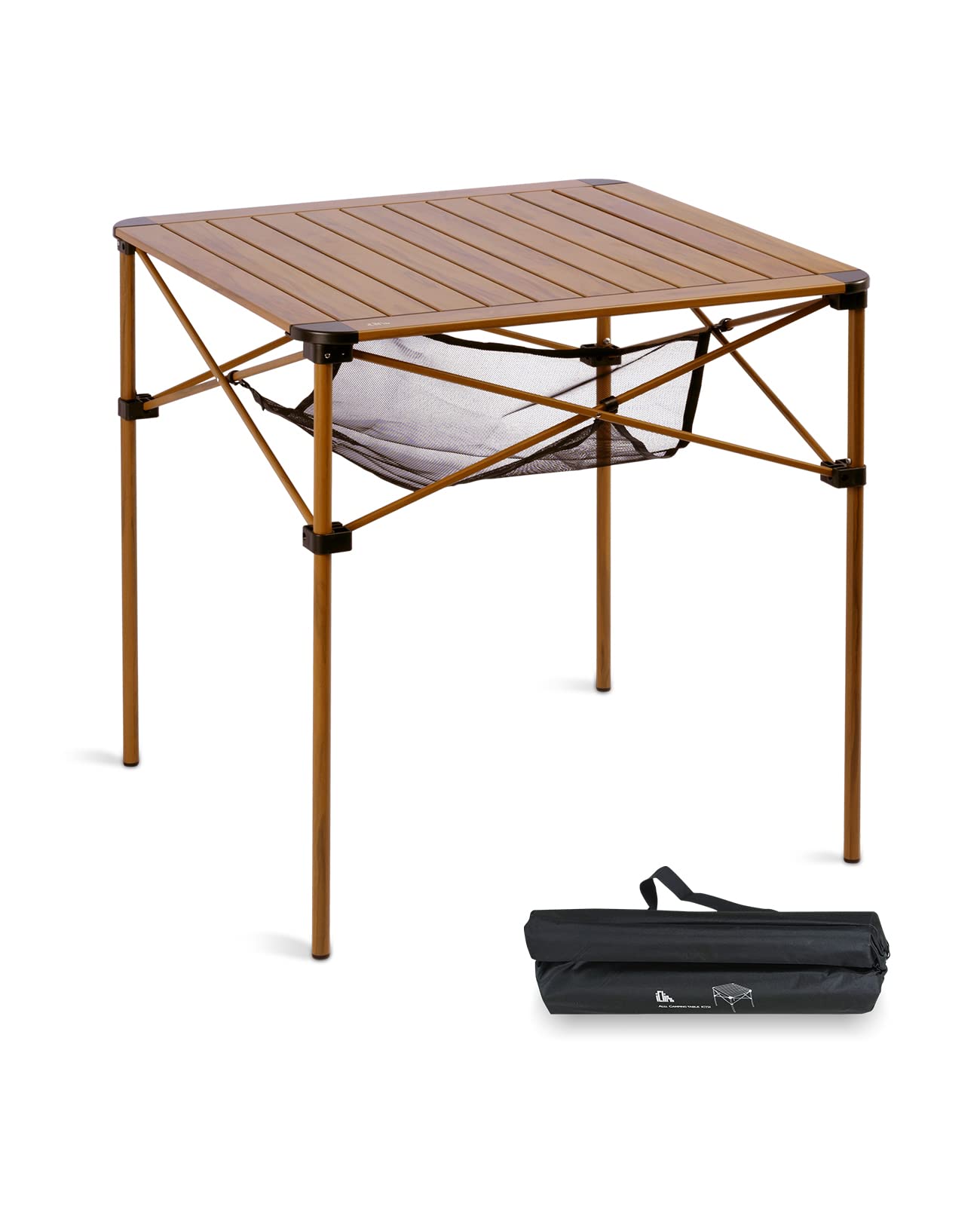 Lightweight Aluminum Folding Square Table with Roll-Up Top & Carry Bag - Portable Camping Picnic BBQ Table for Outdoor Kitchen, Backyard, Travel (Nature, Large) | Perfect for Camping Trips, Tailgating & Beach Parties