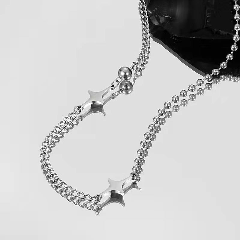 Silver Star Half Bead Chain Y2K Necklace for Women - Trendy Layered Choker Jewelry | Perfect for Parties, Dates & Everyday Wear