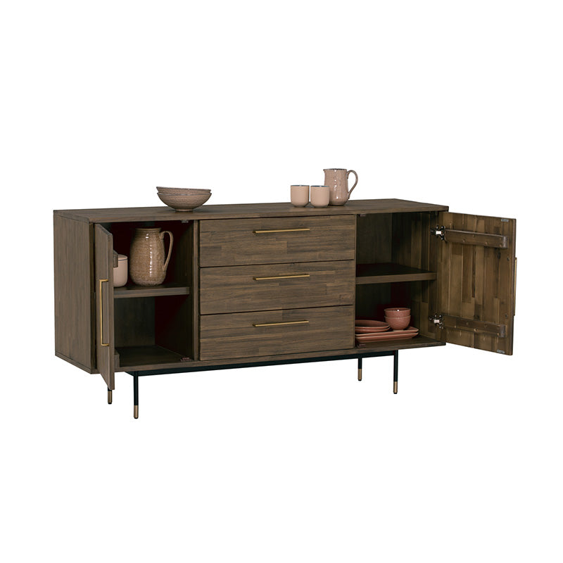 HAMILTON Solid Acacia Wood Sideboard Buffet - 63 Inch Rustic Toffee Brown Dining Room Storage Cabinet for Kitchen, Living Room & Entryway