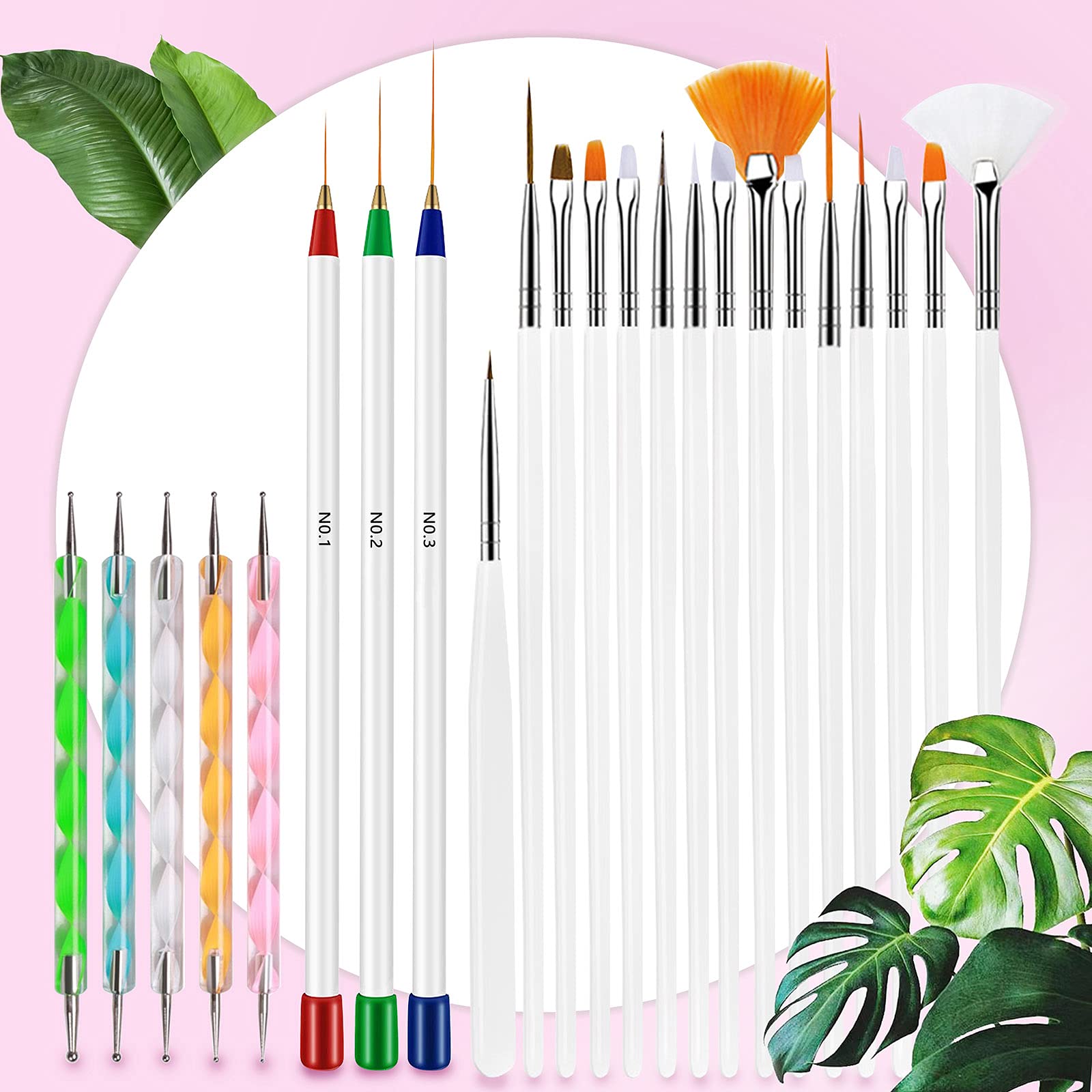 23Pcs Professional Nail Art Brush Set - Acrylic Nail Liner, Dotting, Painting & Carving Tools for DIY French Manicure | Perfect for Salon, Home Use & Nail Art Beginners
