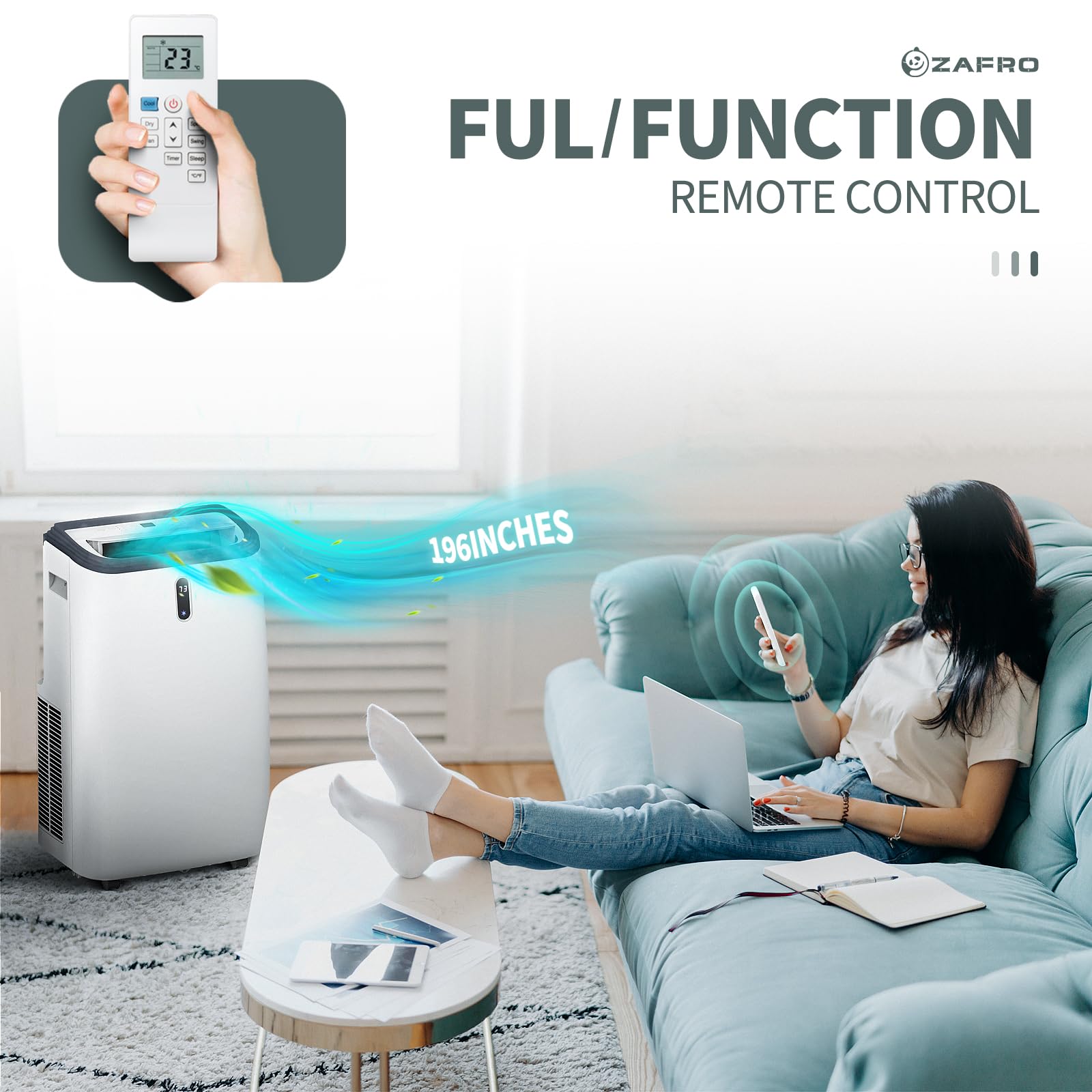 ZAFRO 12000 BTU Portable Air Conditioner - Powerful Cooling for Rooms Up to 550 Sq.Ft | Energy Efficient, Quiet Operation | Perfect for Bedrooms, Living Rooms & Home Offices