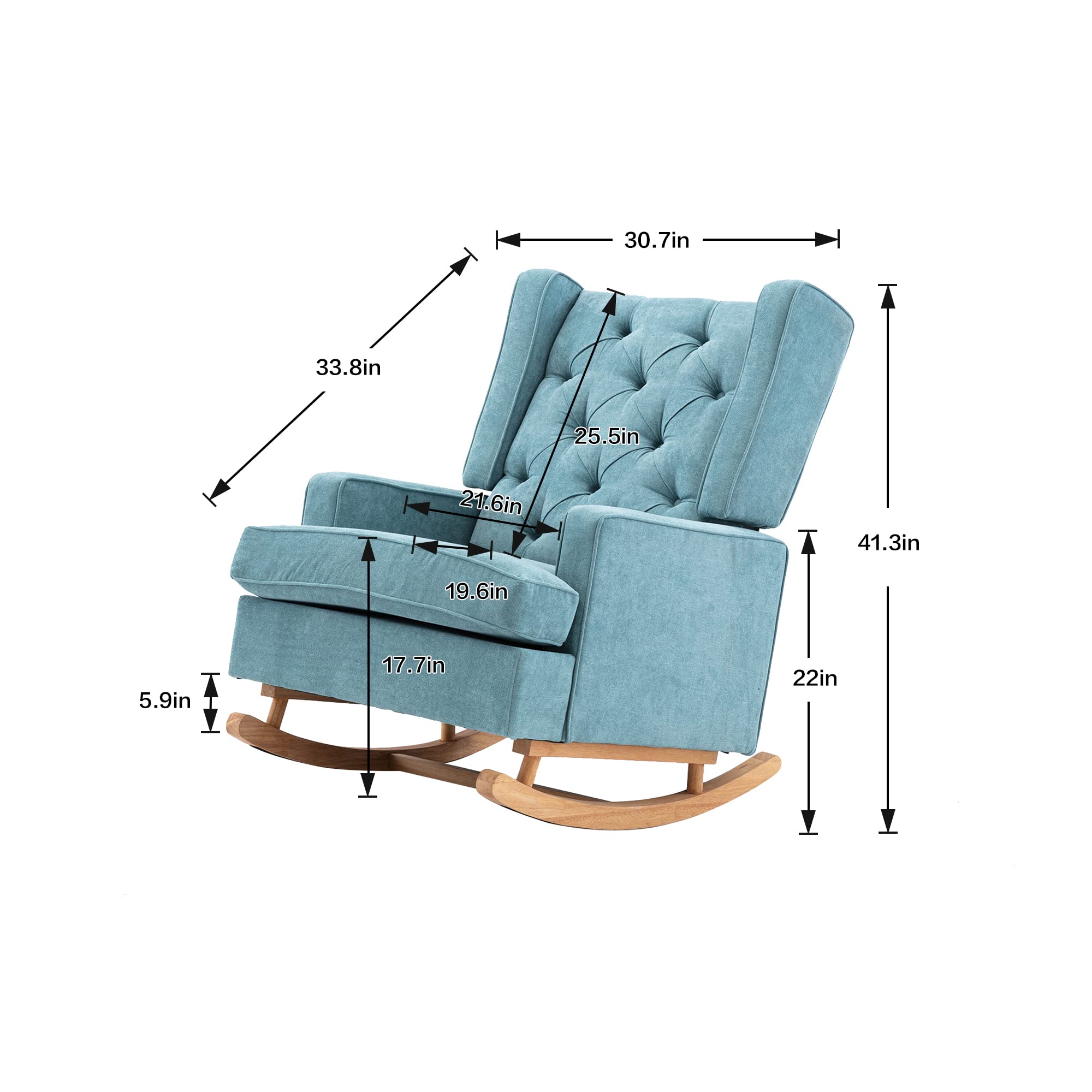 Bellemave Mid Century Modern Accent Chair - Mint Green Upholstered Rocking Chair with Solid Wood Base for Living Room, Nursery & Baby Room | Oversized Wingback Armchair for Relaxing, Nursing & Decor