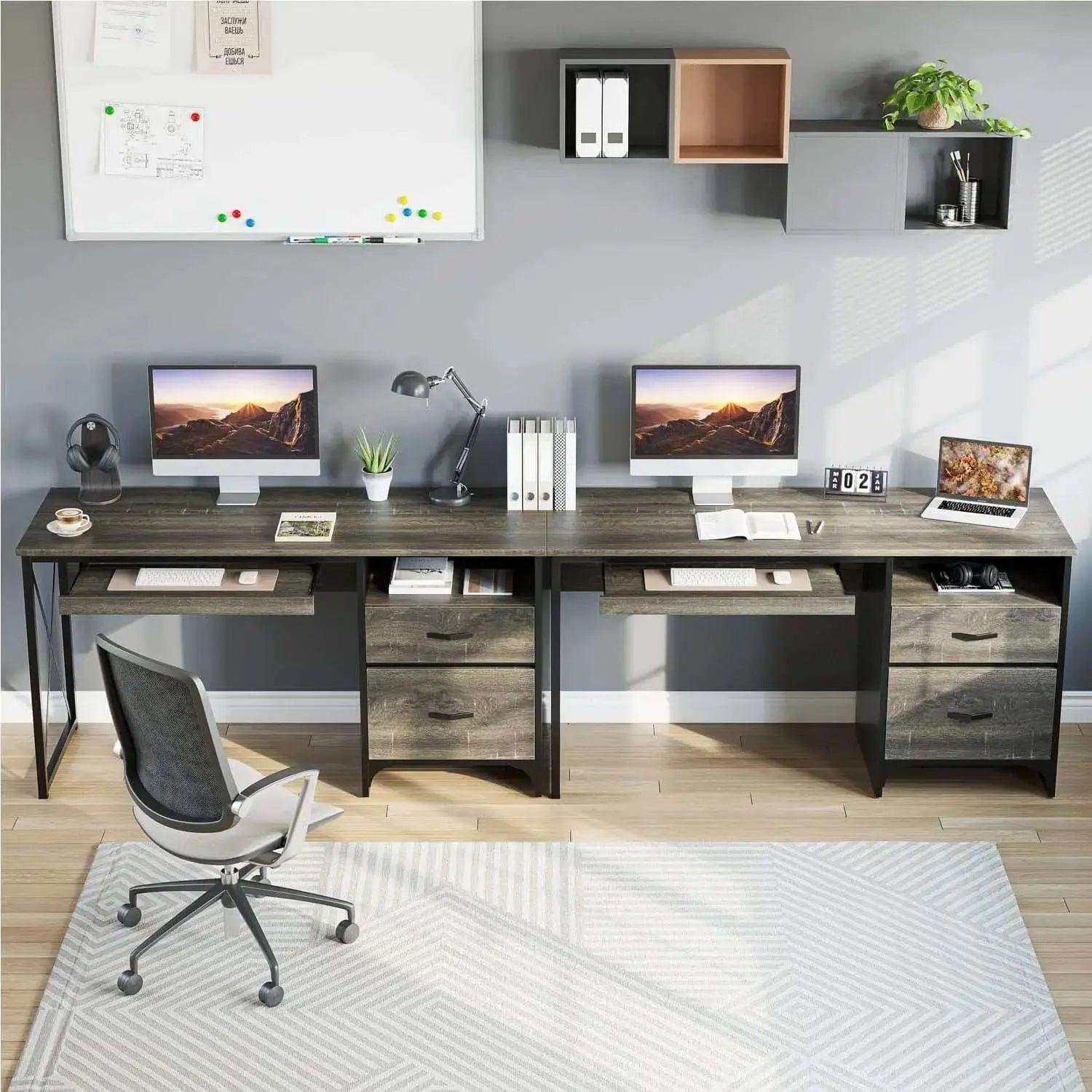 Bestier Computer Desk with Keyboard Tray & Storage Drawers - Home Office Desk for Work, Study & Gaming - Ergonomic Writing Desk for Small Spaces & Bedrooms
