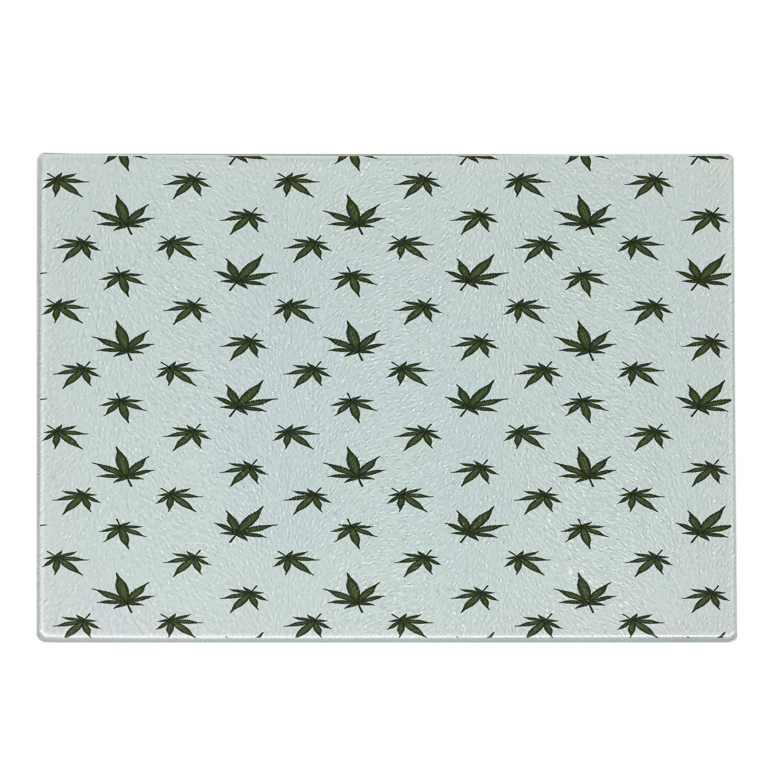 Ambesonne Botanical Cutting Board - Leaves Flowering Plant Hemp Vegetable Medicinal Herbs Weed Design - Tempered Glass Serving Board for Kitchen, Small Size, Dark Green & White - Perfect for Food Prep, Charcuterie & Home Decor