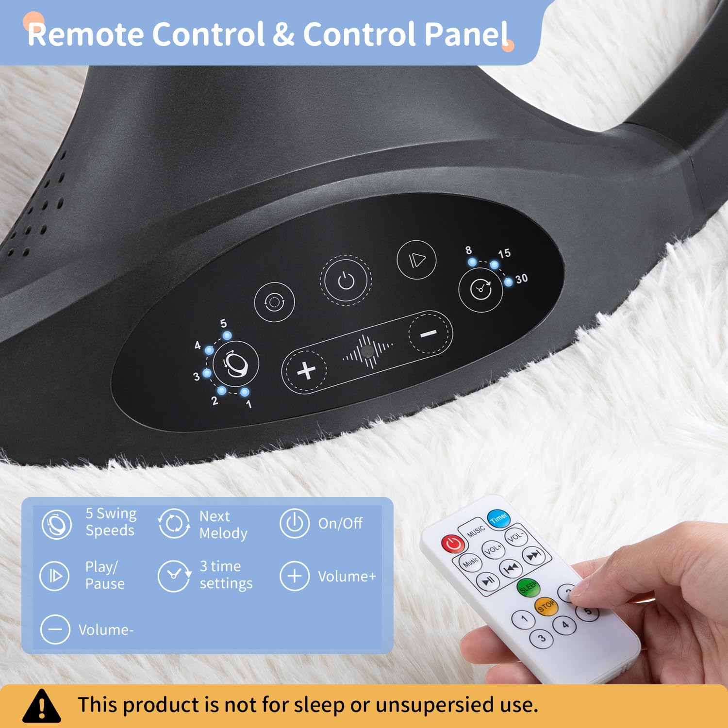 LAREX Baby Swing Electric Rocker for Newborns 0-6 Months - Portable Infant Swing with 5 Speed Settings, Remote Control & Bluetooth - 10 Soothing Melodies for Baby Boy & Girl (Max 20 lbs, Black) - Perfect for Nursery, Bedroom or Travel