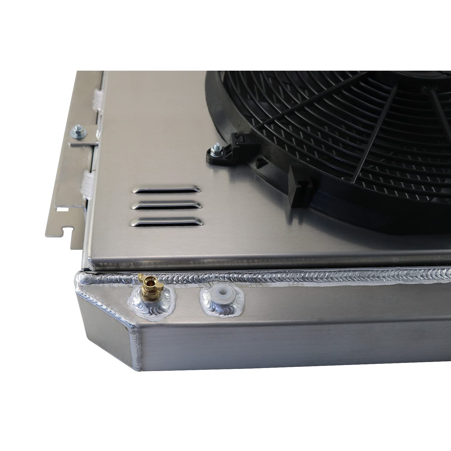 AlloyWorks 4-Row Core Aluminum Radiator with Shroud Fan & Relay Kit for 1971-1979 Dodge D100 D150 D200 D300 D400 5.2L 5.9L V8 - Heavy Duty Cooling Upgrade for Towing & Off-Road Performance