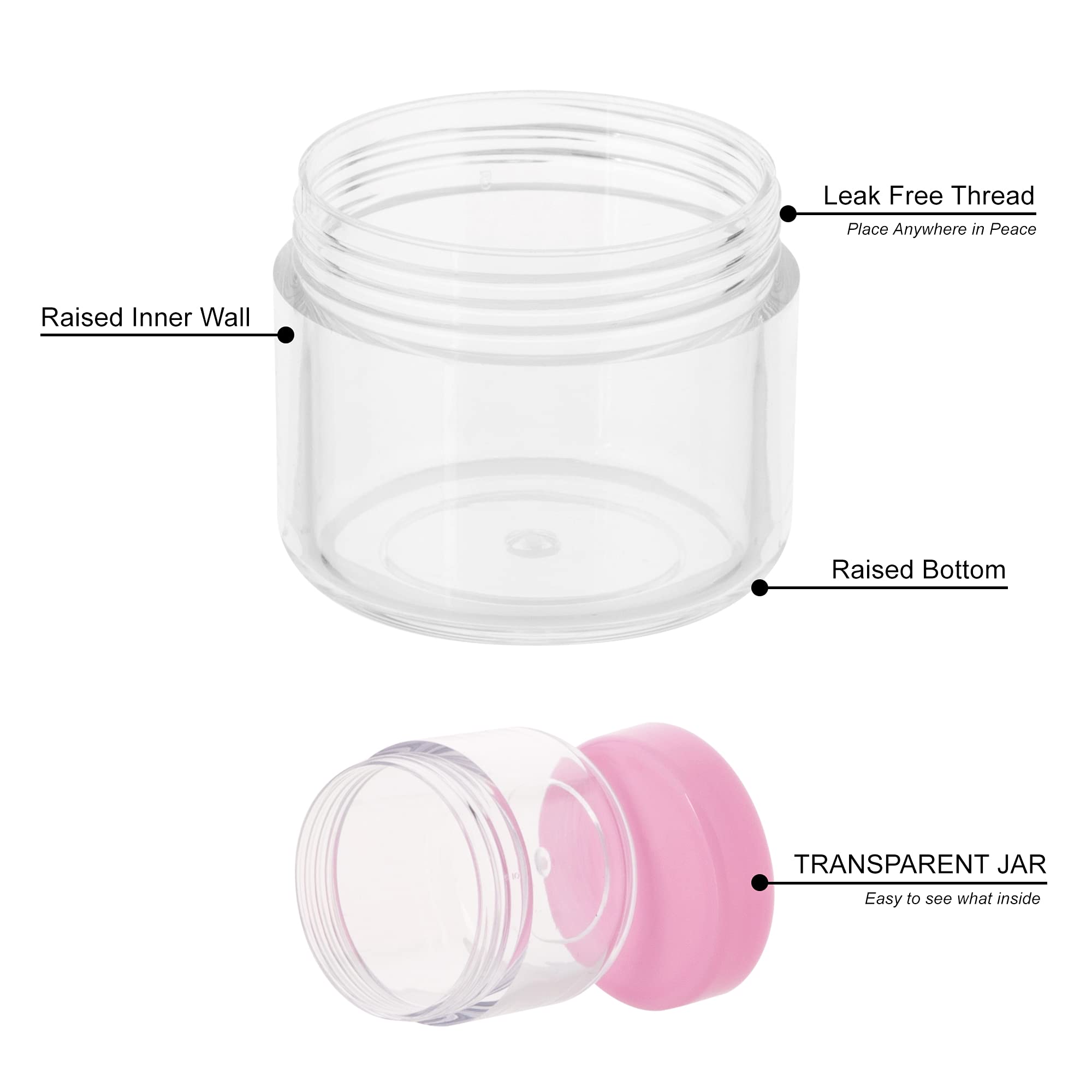 ZEJIA 20-Piece 20 Gram Pink Plastic Cosmetic Jars with Lids - 20ML/0.7oz Travel Size Sample Containers for Lotions, Creams, Powders & Beauty Products - Perfect for DIY Skincare, Slime Making & Travel Toiletries Organization